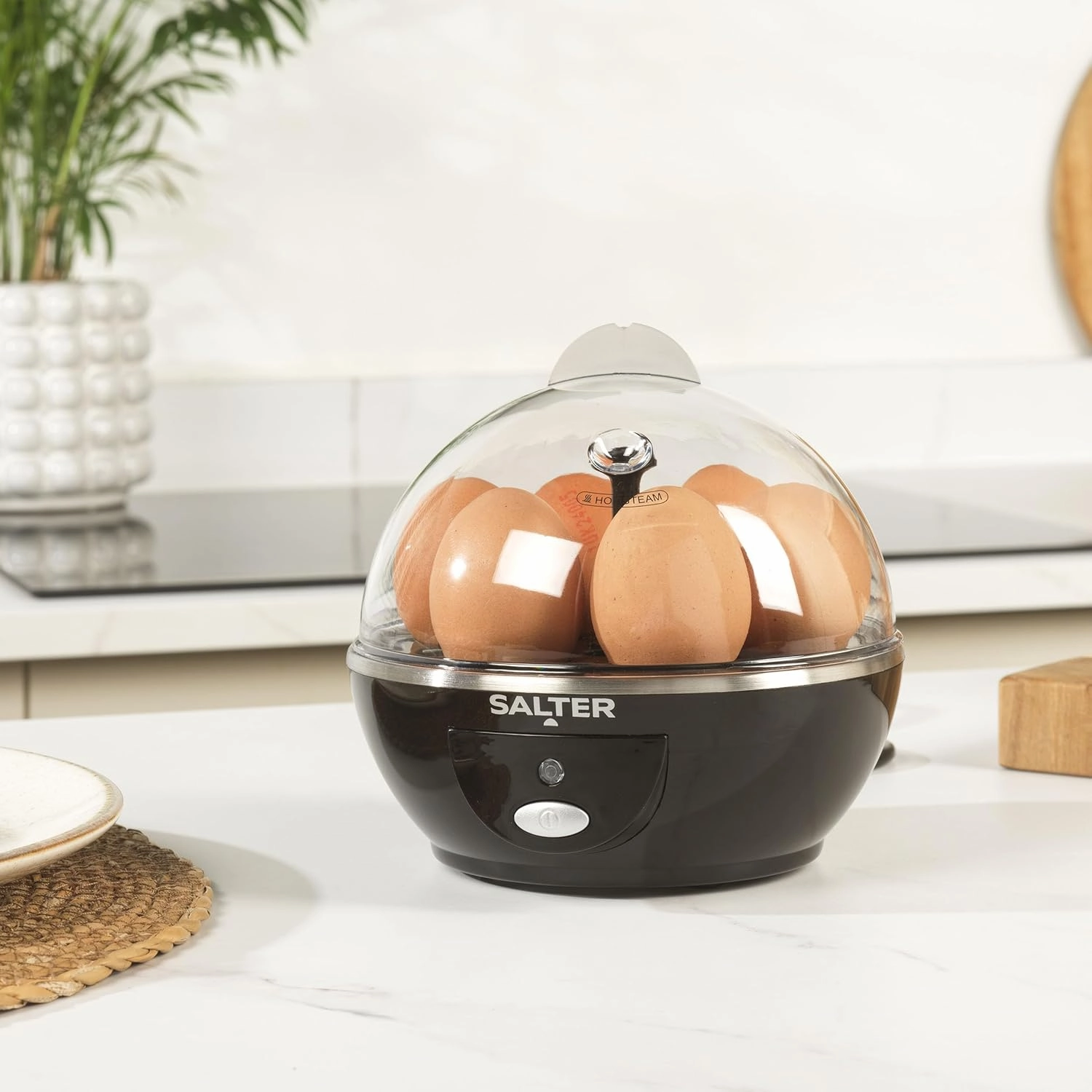 Salter Electric Multi Egg Cooker - 6 Egg Capacity, Soft, Hard & Poached Eggs, Includes Measuring Cup & Poaching Trays, 430W, Easy Clean & Compact