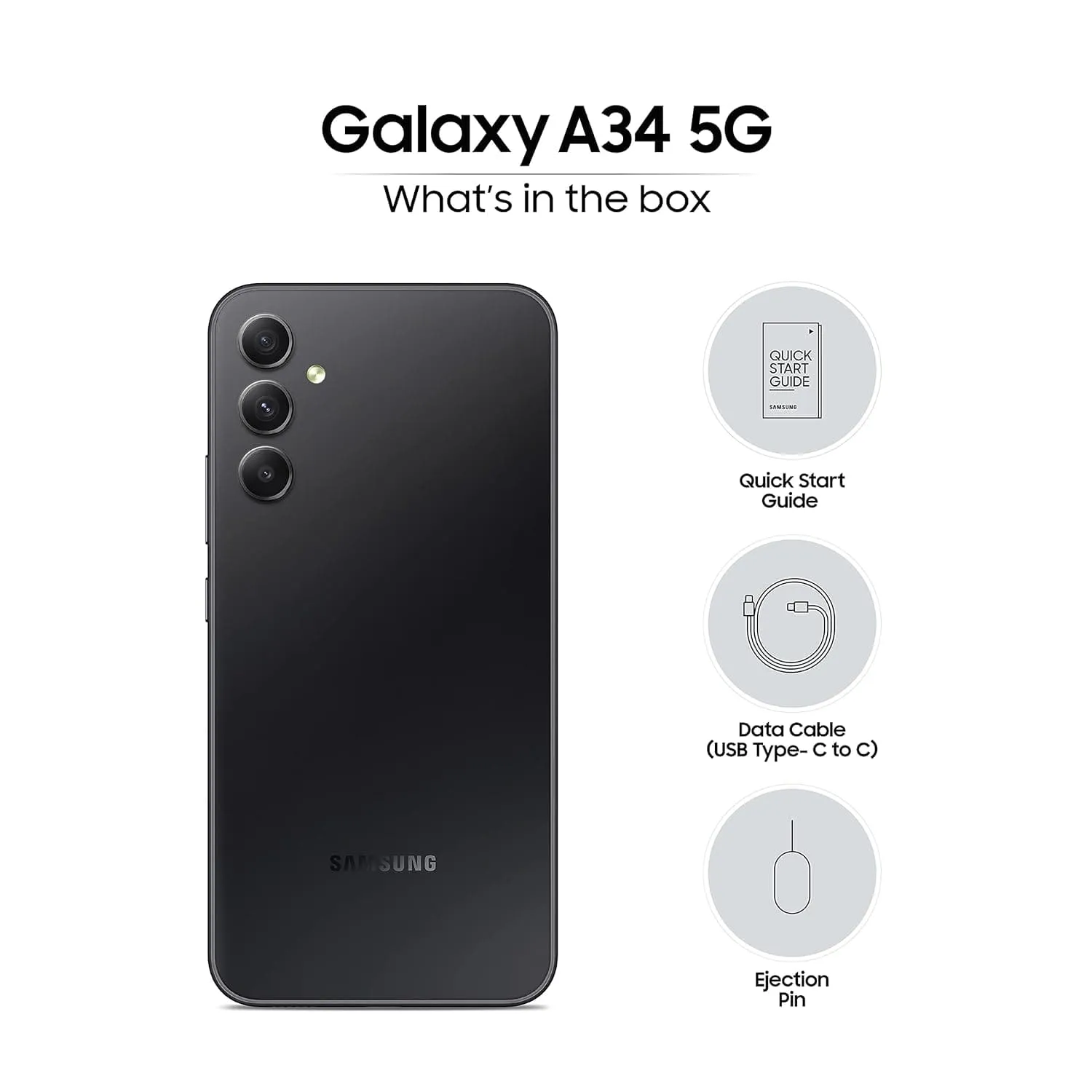 Samsung Galaxy A34 5G 128GB, 8GB Ram, Dual Sim, Awesome Graphite, Unlocked, Smartphone
