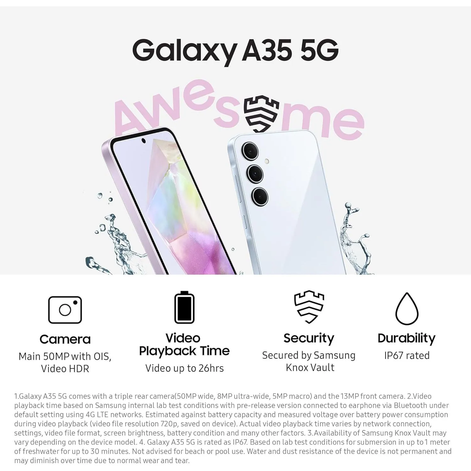 Samsung Galaxy A35 5G (128GB, 6GB RAM) Unlocked Mobile Phone - Awesome Navy (International Model)