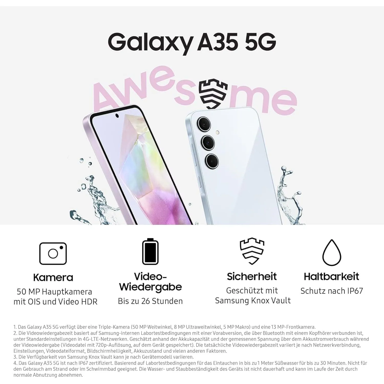 Samsung Galaxy A35 5G - 128GB Storage, 8GB RAM, Dual SIM, Unlocked, Awesome Lemon (International Model)