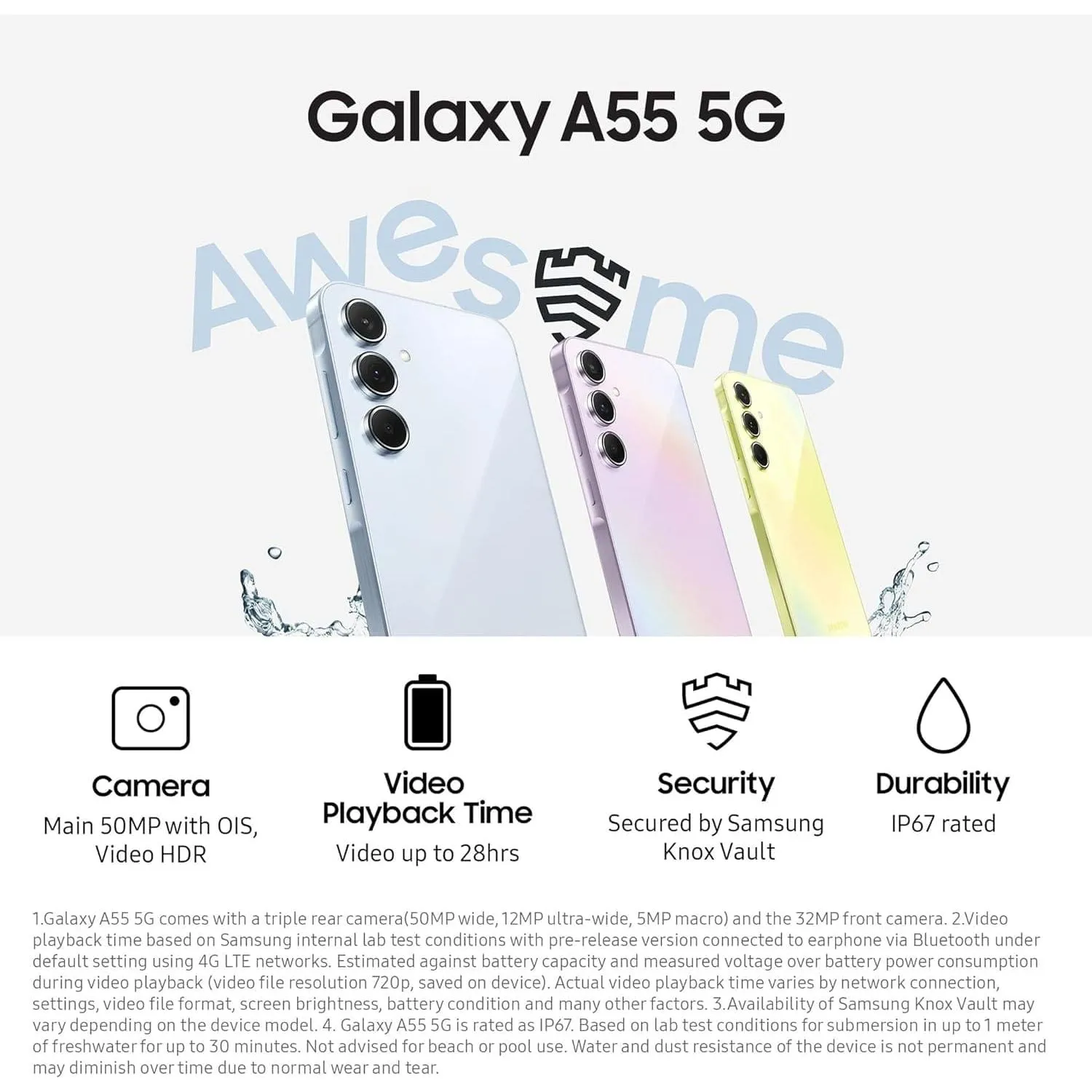 Samsung Galaxy A55 5G 128GB 8GB RAM, Dual SIM, Awesome Lemon, Unlocked SIM Free Smartphone