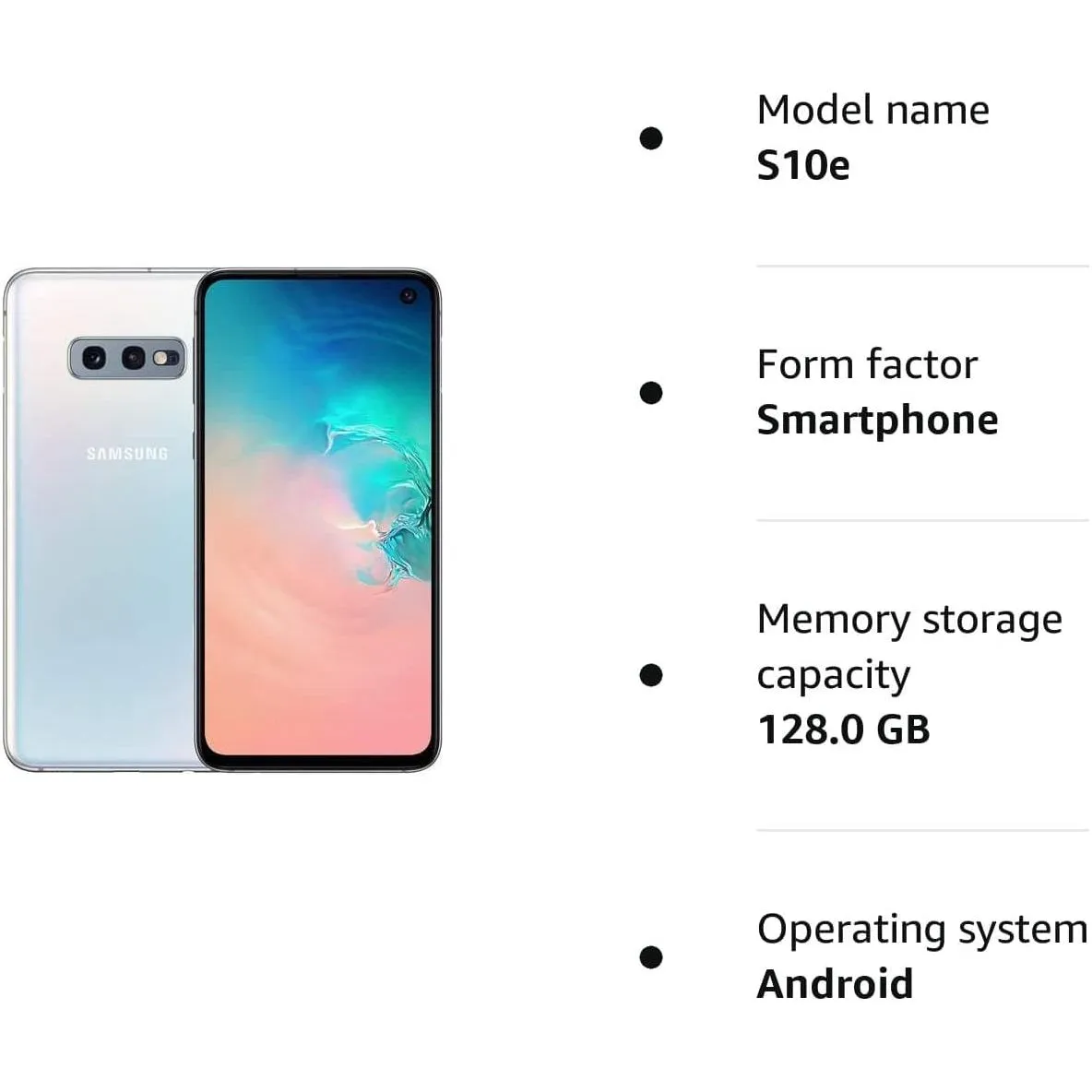 Samsung Galaxy S10e 4G 128GB Storage 6GB RAM, EE Dual Sim, Prism White - Unlocked