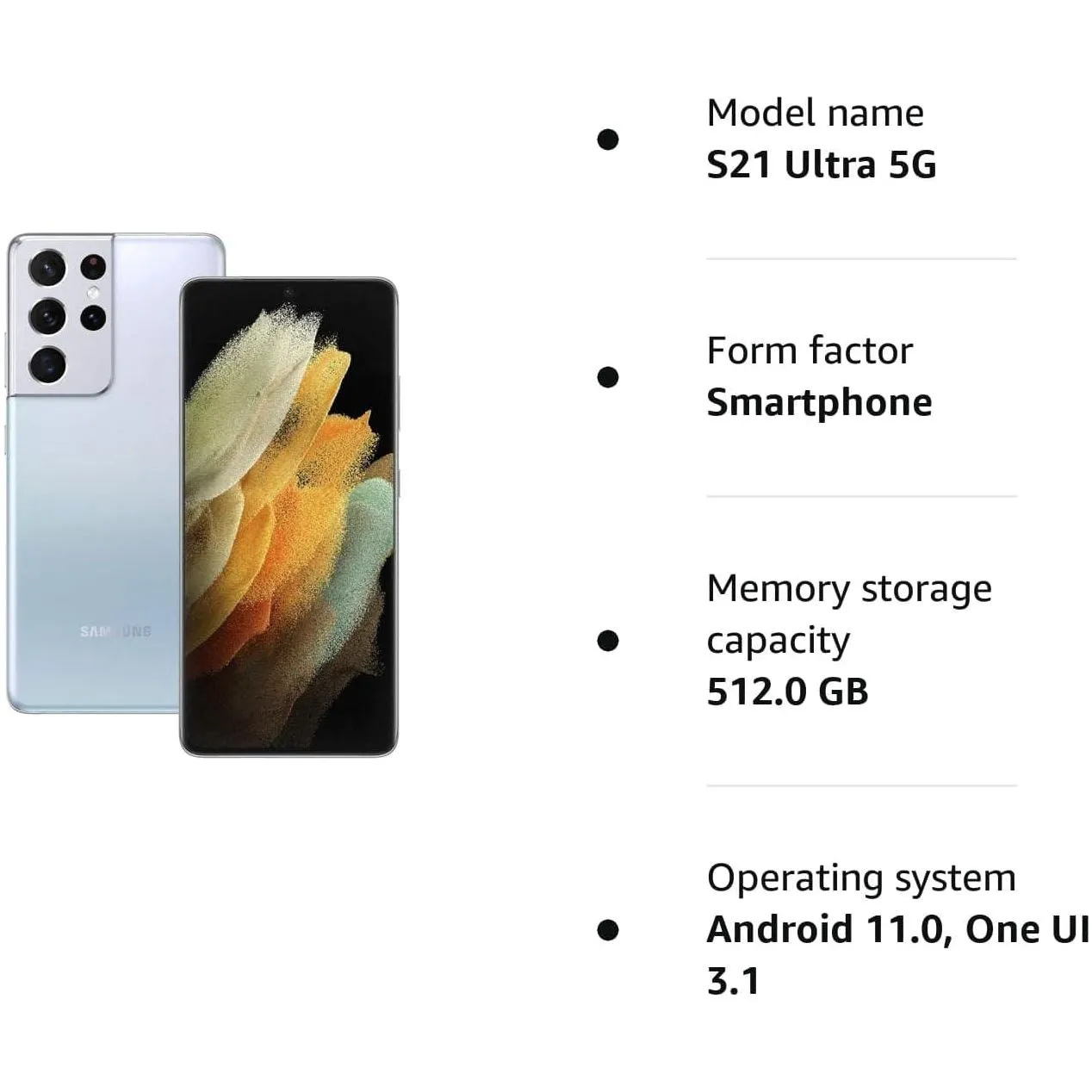 Samsung Galaxy S21 Ultra 5G 256GB 12GB RAM  Phantom Silver Unlocked Mobile Phone