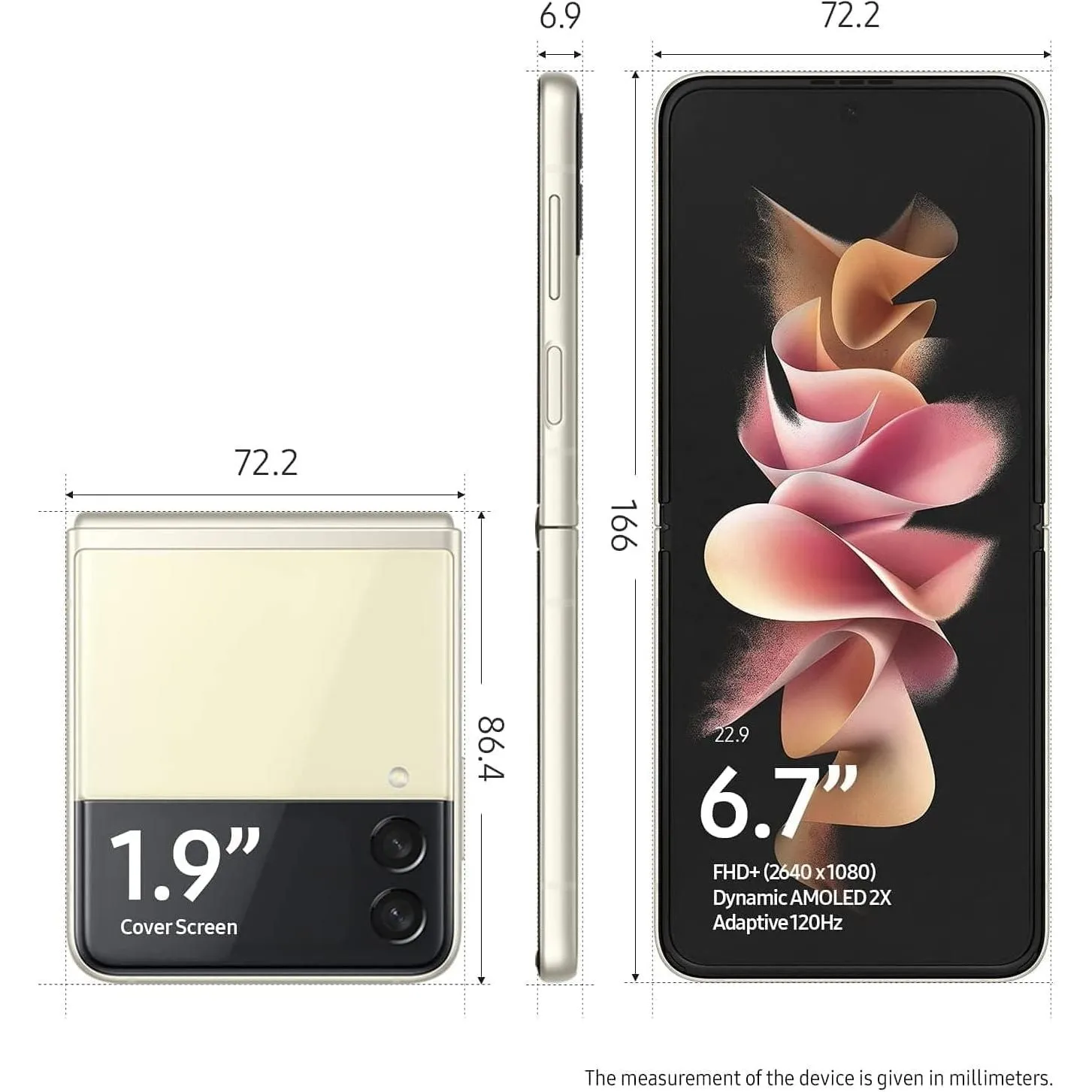 Samsung Galaxy Z Flip3 5G 128GB Storage 8GB RAM Dual Sim Cream Unlocked Smartphone