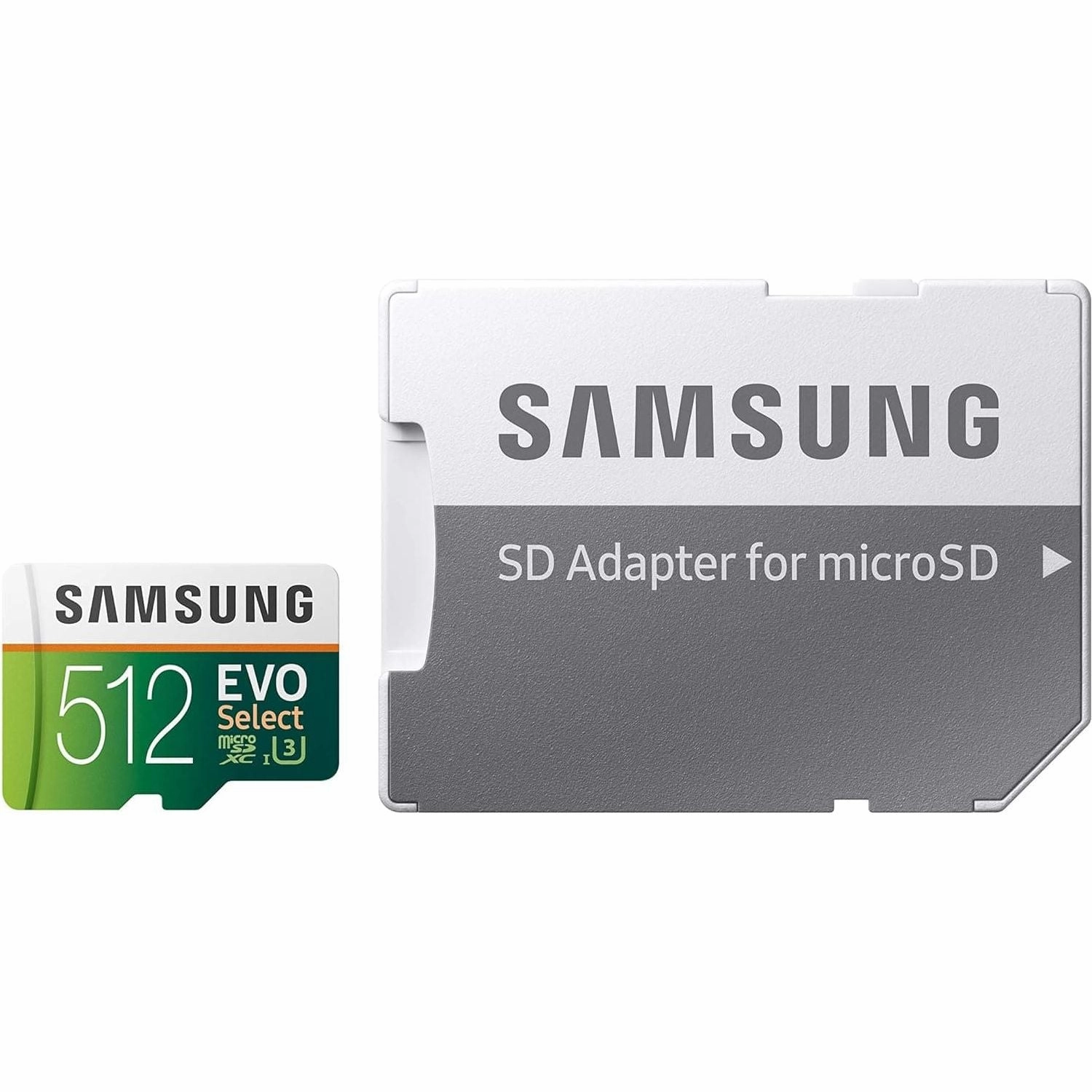 Samsung EVO Select 512GB microSD - 100MB/s Read, 90MB/s Write, Full HD & 4K UHD, with SD Adapter - For Smartphone, Tablet, Action Camera, Drone, and Notebook
