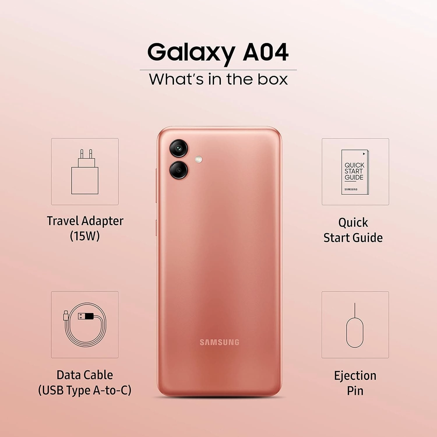 Samsung Galaxy A04 (4G) - 64GB Storage - 4GB RAM -  5000mAh - Dual Sim - Copper - Unlocked - International Model