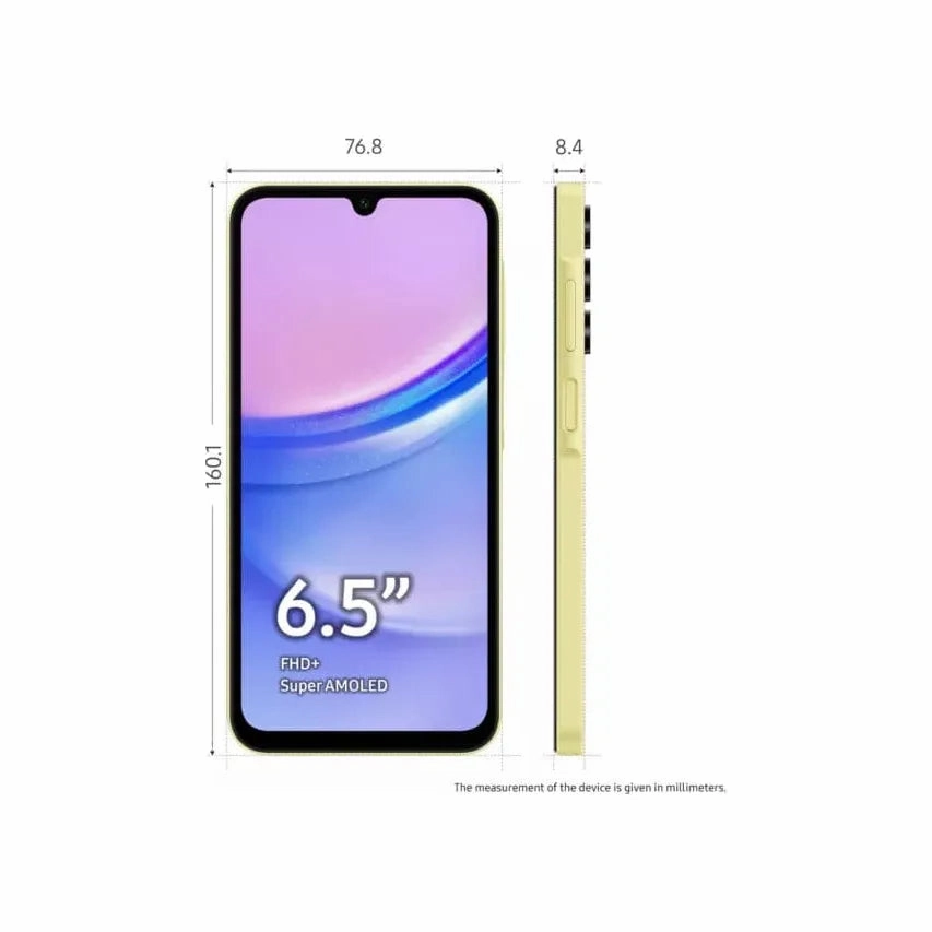 Samsung Galaxy A15 4G 128GB 4GB RAM, Dual SIM, Yellow, Unlocked Smartphone