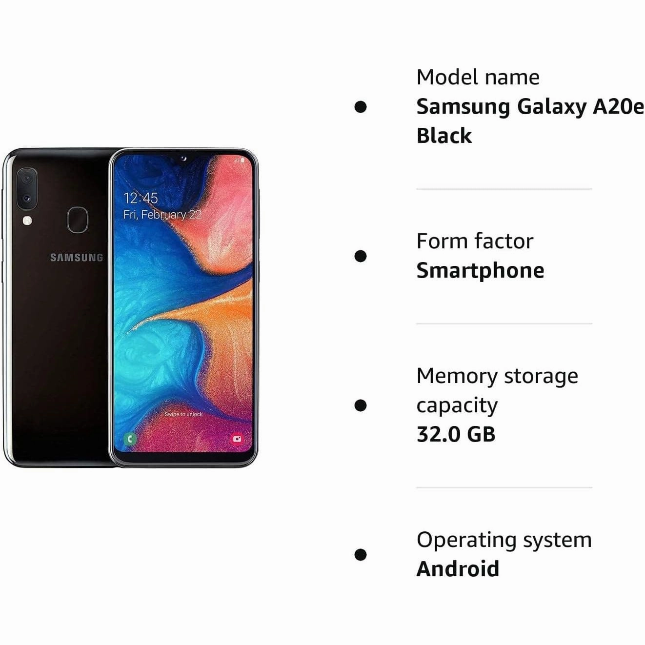 Samsung Galaxy A20e 32GB Black Sim-Free Unlocked Mobile Phone