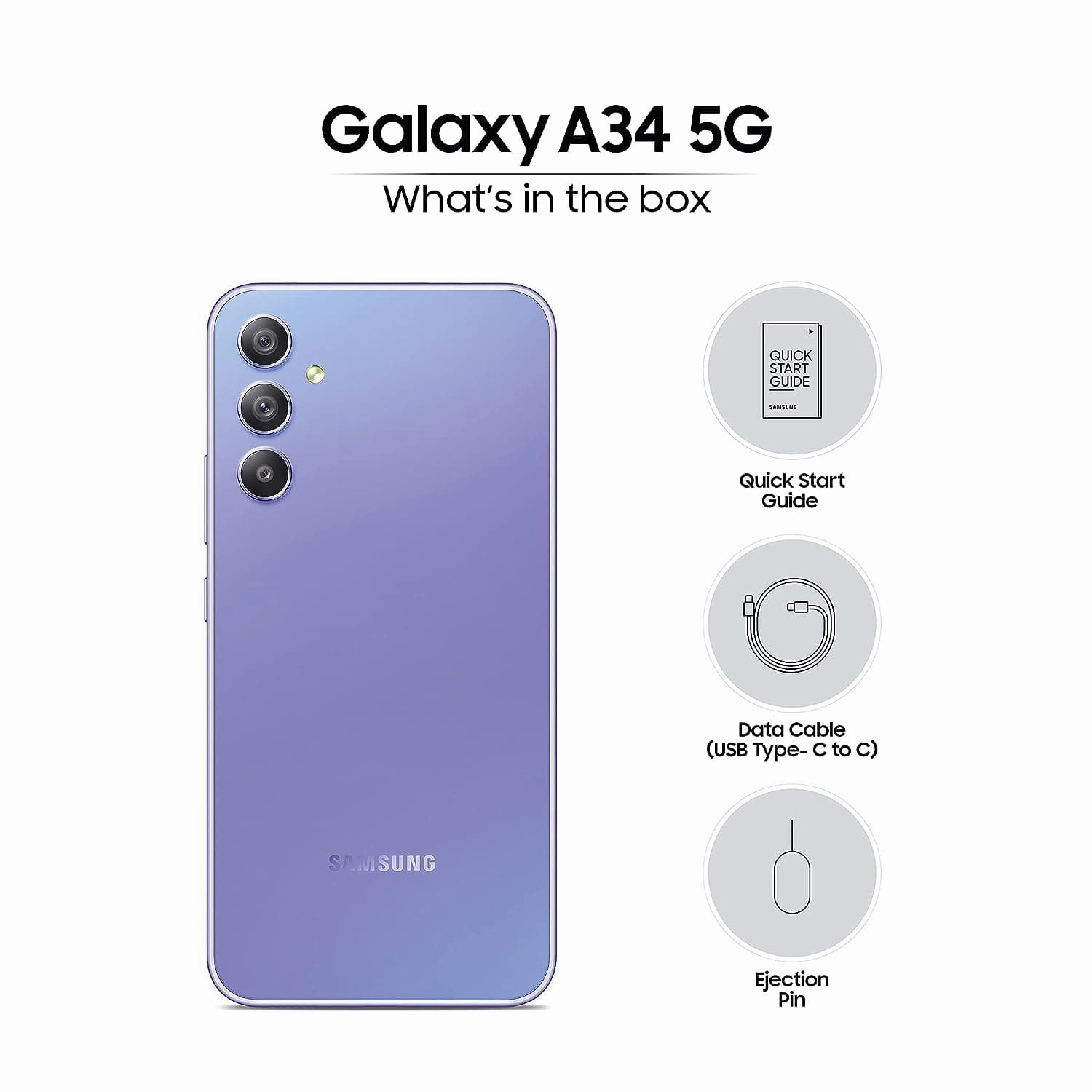 Samsung Galaxy A34 5G 128GB 6GB RAM, Dual SIM, Awesome Violet Unlocked Smartphone