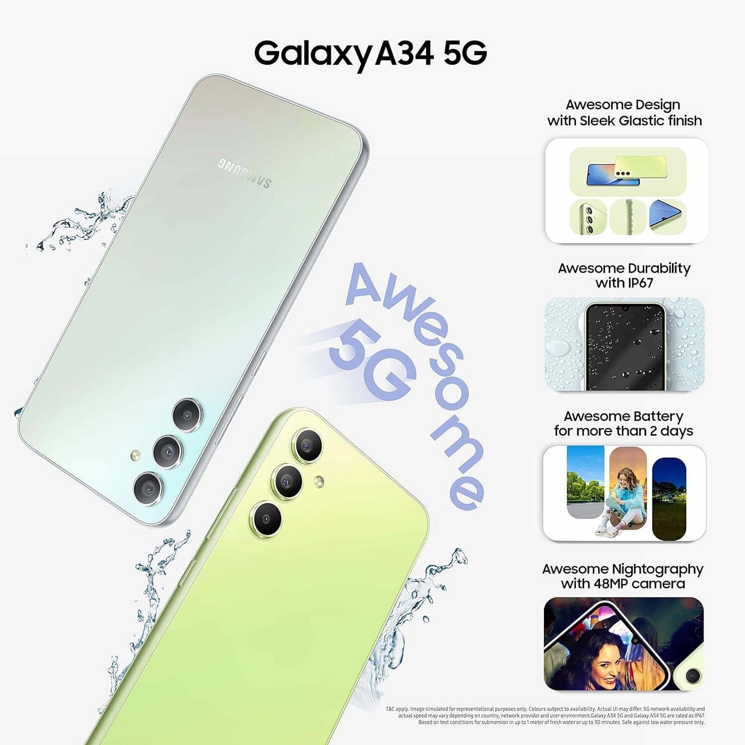 Samsung Galaxy A34 5G 128GB 6GB RAM, Dual SIM, Awesome Violet Unlocked Smartphone