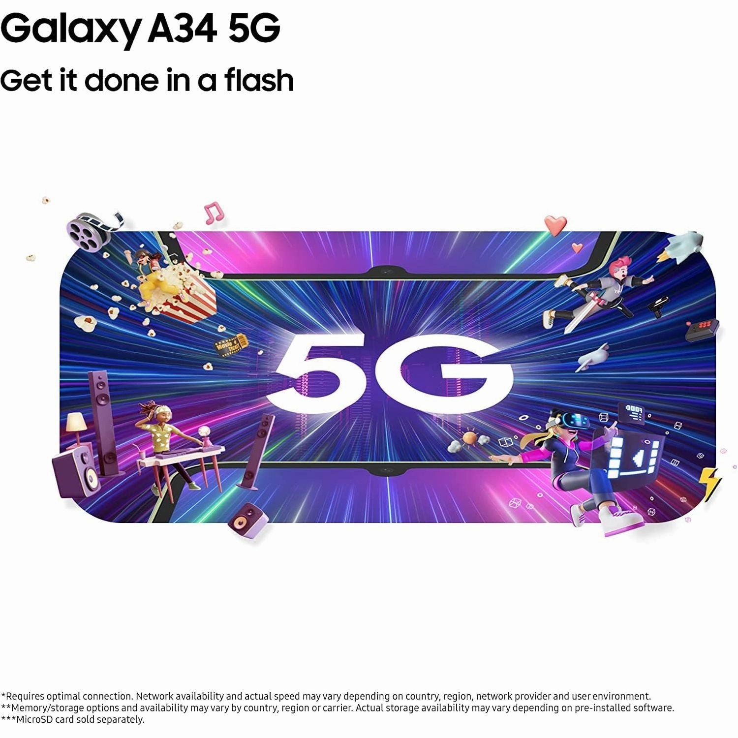 Samsung Galaxy A34 5G 8GB RAM, 128GB Storage, Dual Sim, Awesome Violet - Unlocked - International Model