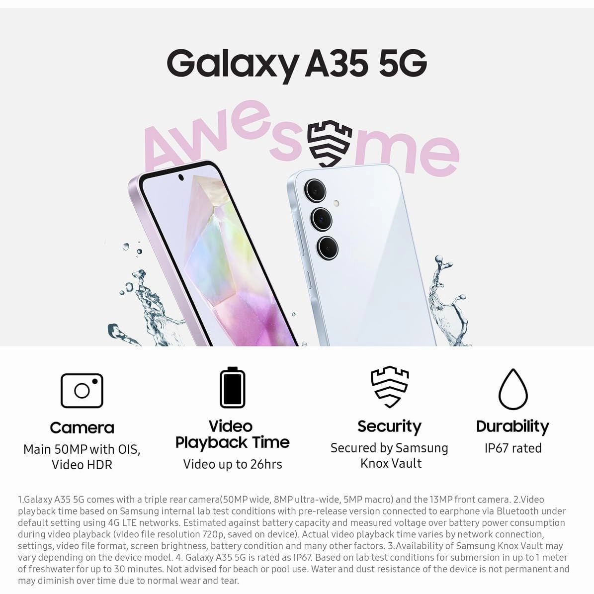 Samsung Galaxy A35 5G  256GB 8GB Dual SIM, Awesome Ice Blue, Unlocked Smartphone