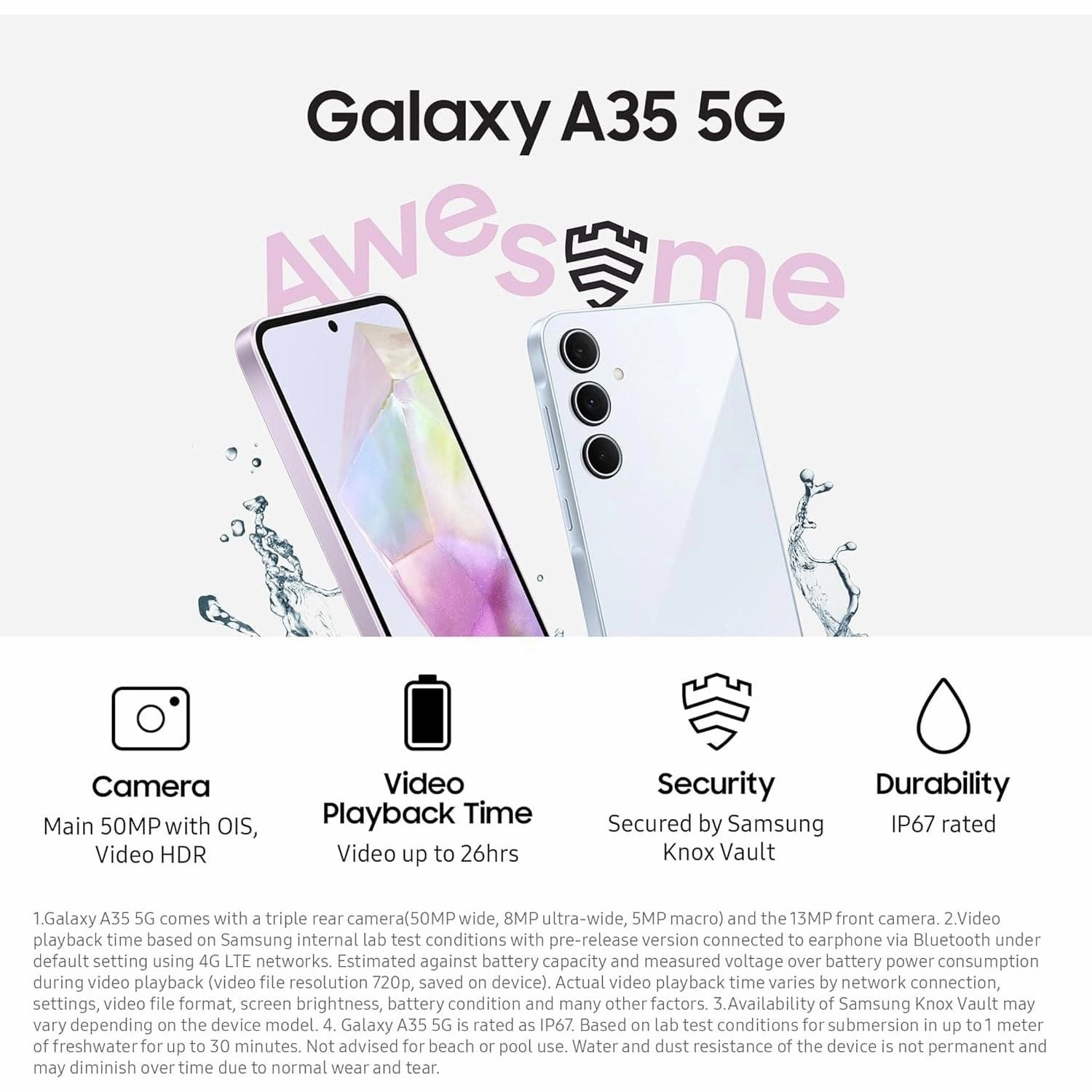 Samsung Galaxy A35 5G, 6GB RAM, 128GB Storage, Dual Sim, Awesome Lemon, Unlocked, International Model