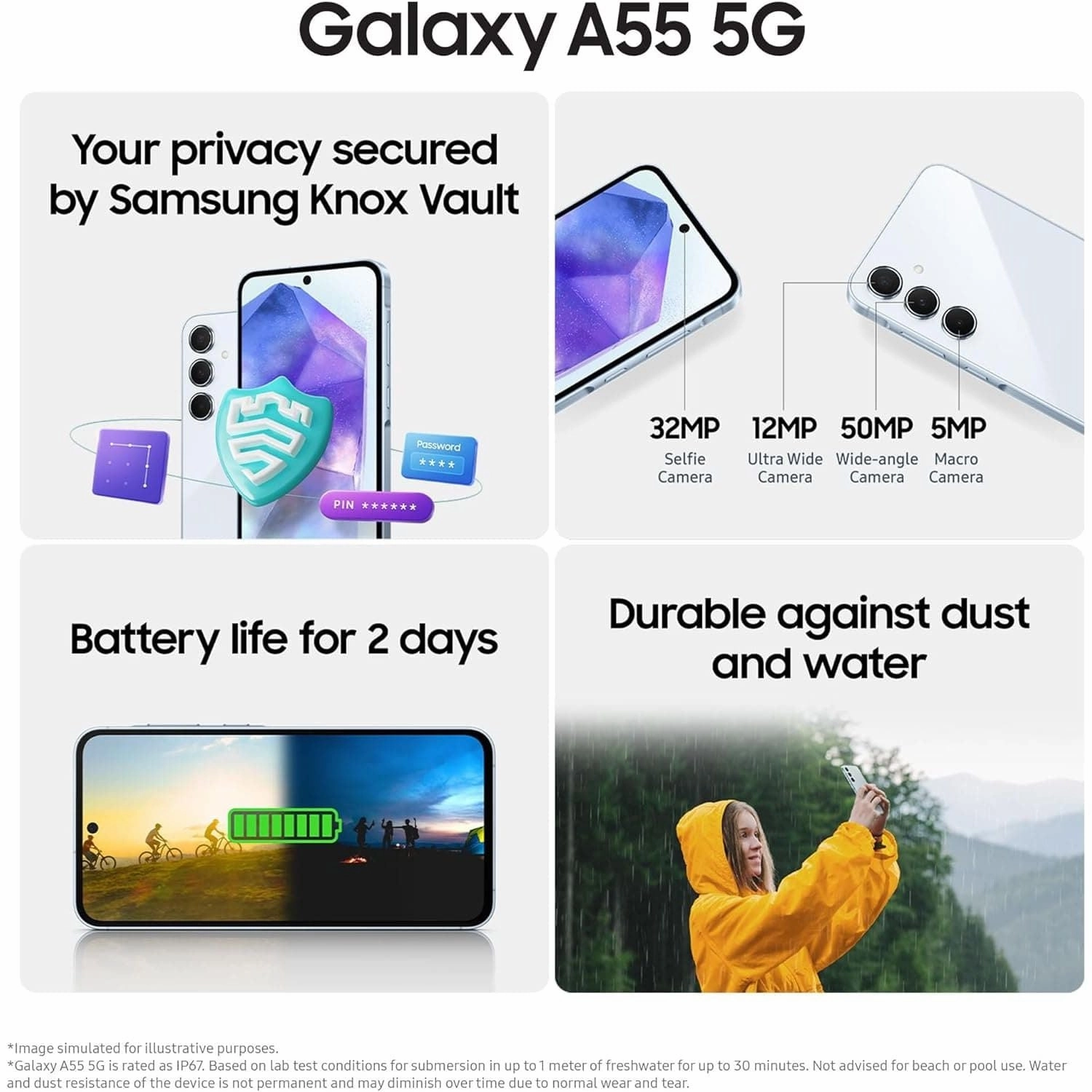 Samsung Galaxy A55 5G  256GB, 8GB RAM, Dual-SIM, Unlocked Smartphone - Awesome Lemon