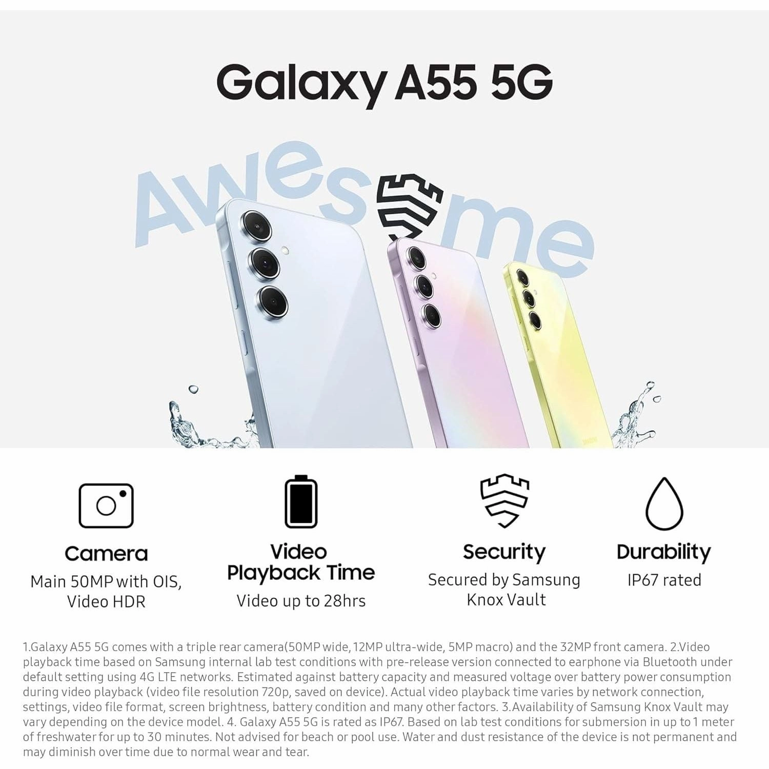 Samsung Galaxy A55 5G, 8GB RAM, 256GB ROM, Dual Sim, Awesome Navy, Unlocked Smartphone