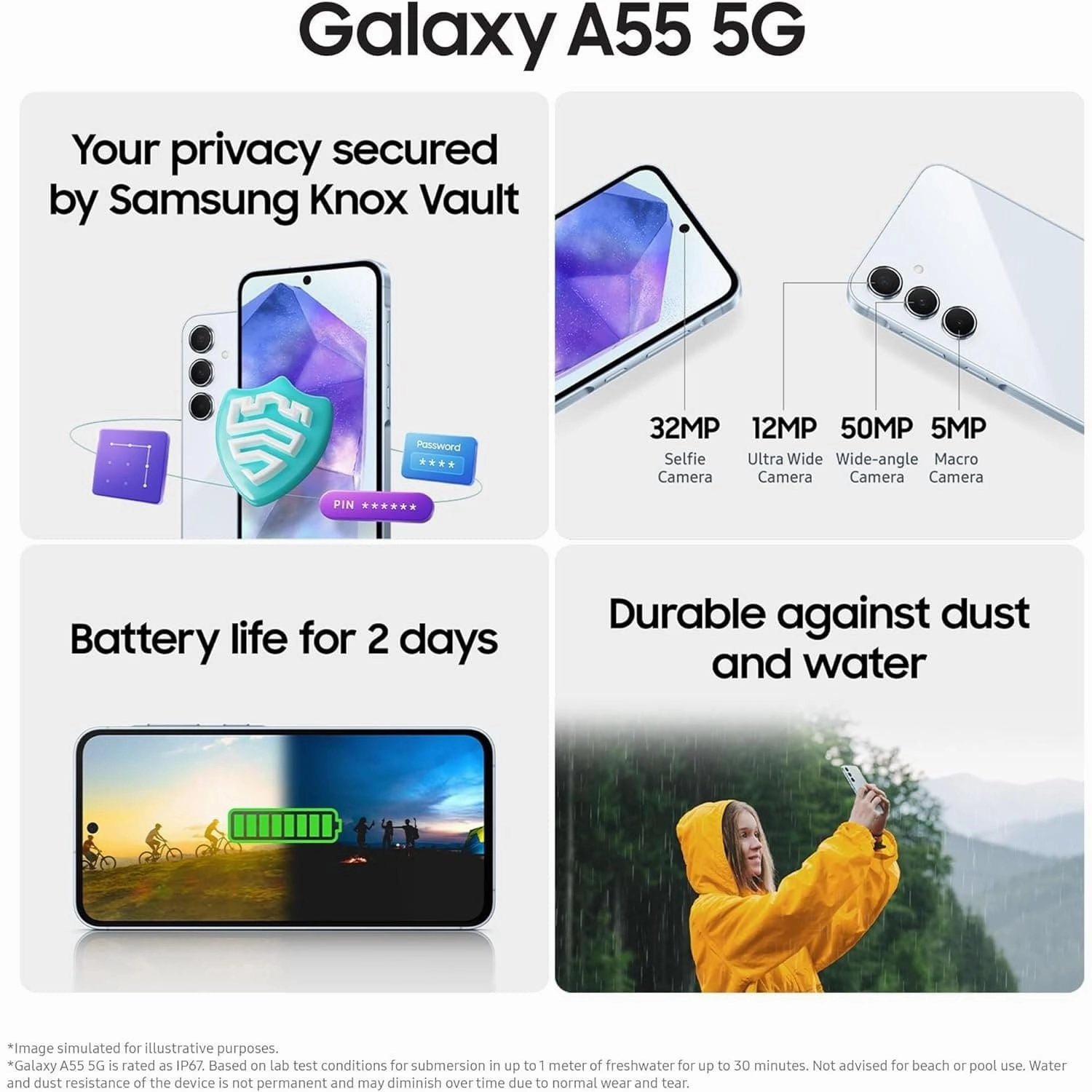 Samsung Galaxy A55 5G, 8GB RAM, 256GB ROM, Dual Sim, Awesome Navy, Unlocked Smartphone