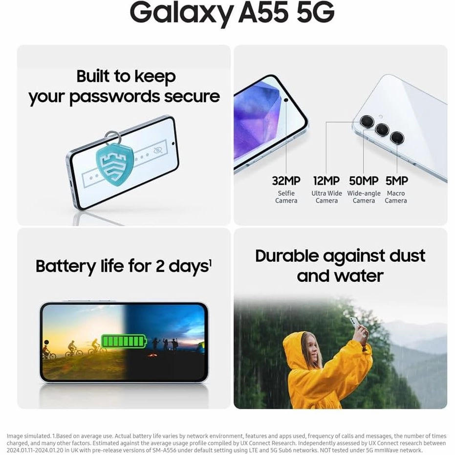 Samsung Galaxy A55 5G - 256GB, 12GB RAM, Dual-SIM, Unlocked Smartphone - Awesome Lilac