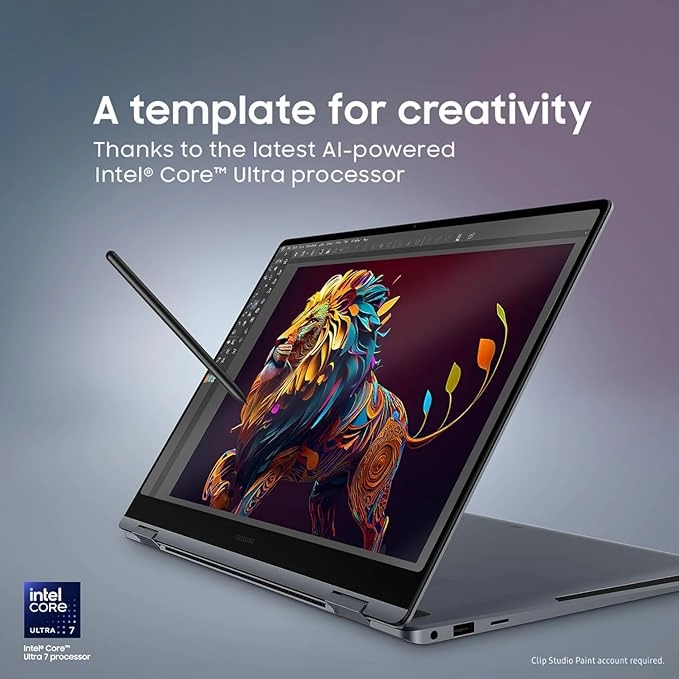 Samsung Galaxy Book4 Pro 360 C 16" Touchscreen Laptop, Intel Core Ultra 7, 16GB RAM, 512GB SSD - Moonstone Grey