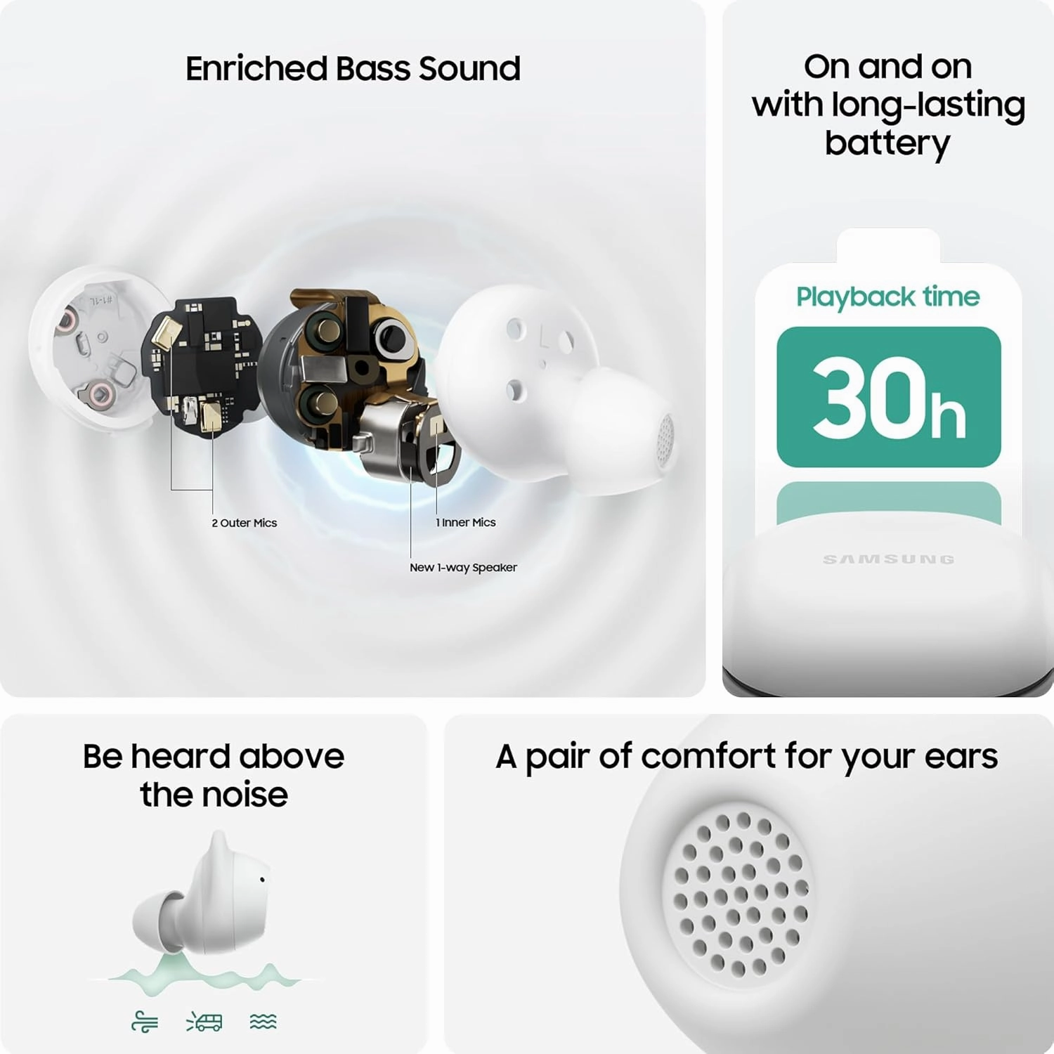Samsung Galaxy Buds FE Wireless Earbuds, Active Noise Cancelling, Comfort Fit, Graphite, 2 Year Manufacturer Extended Warranty (UK Version)