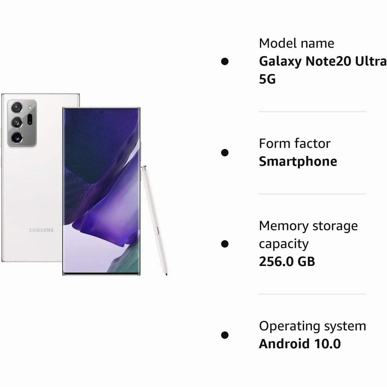 Samsung Galaxy Note20 Ultra 5G, 256GB - Mystic White - Unlocked