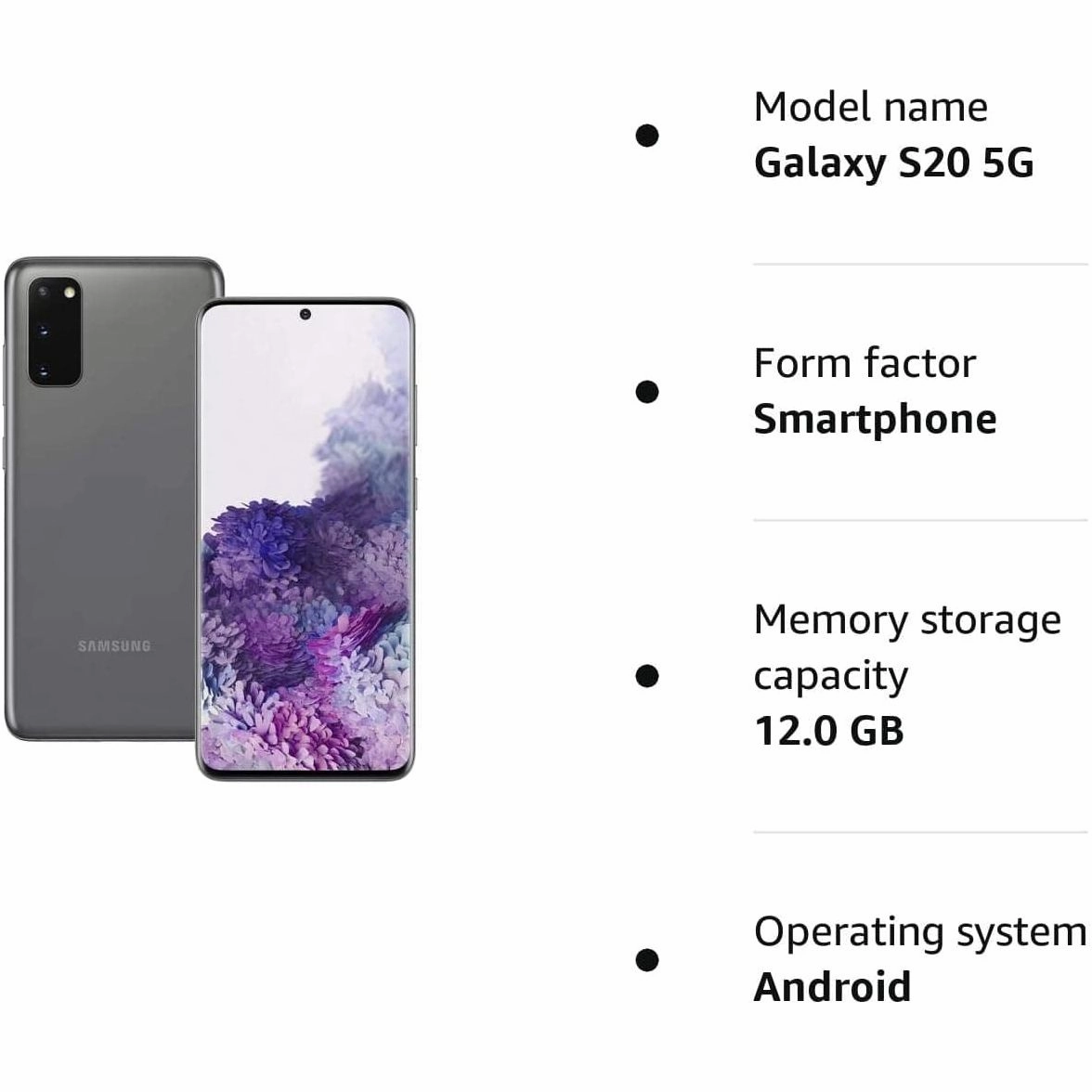 Samsung Galaxy S20 5G - 128GB Storage - 12GB RAM - Dual Sim - Cosmic Grey - Unlocked