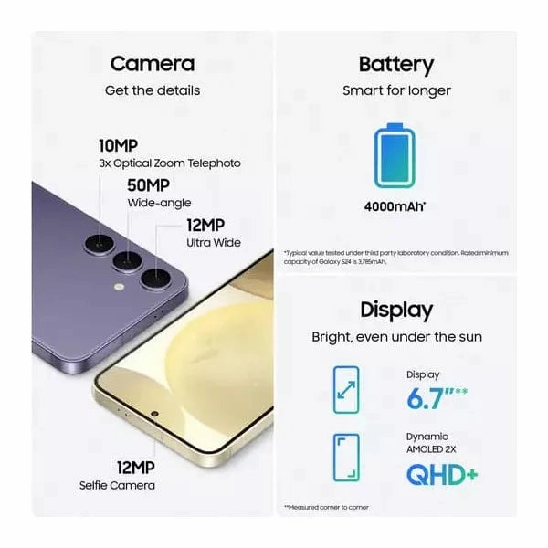 Samsung Galaxy S24 5G - 128GB AI  Mobile Phone - Amber Yellow - Unlocked