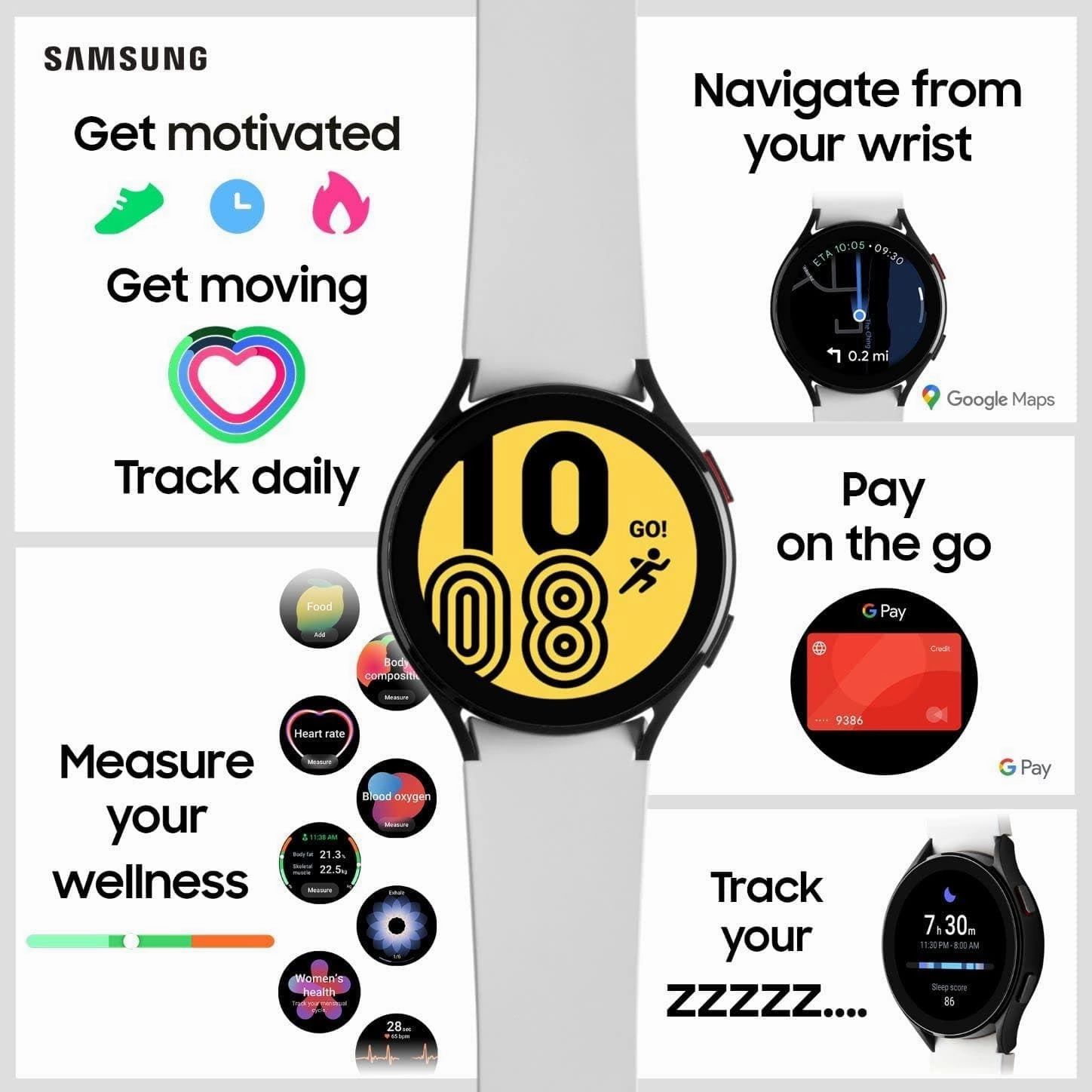 SAMSUNG Galaxy Watch4 BT Smart Watch, 44 mm - Aluminium, Silver