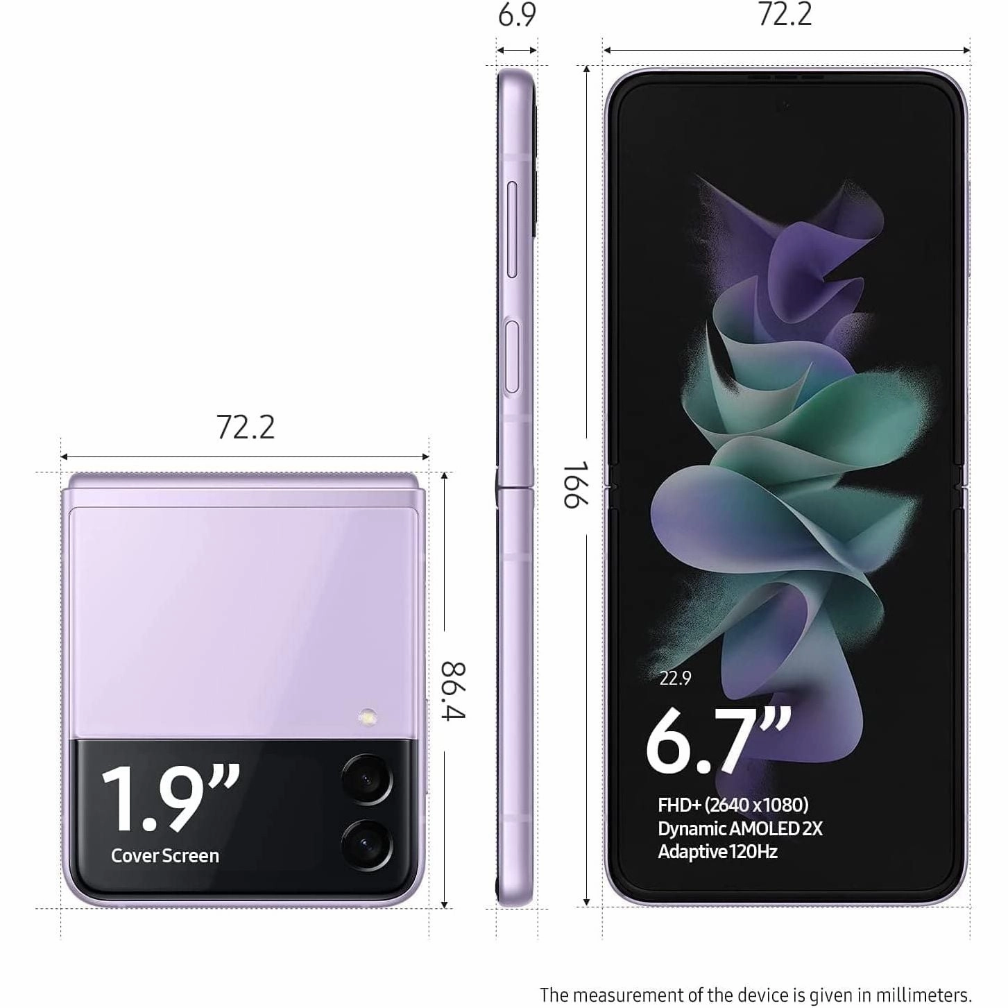 Samsung Galaxy Z Flip3 5G 128GB Storage 8GB RAM Dual Sim Lavender Unlocked Smartphone