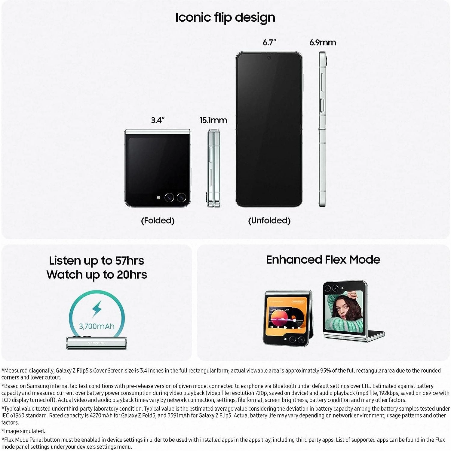 Samsung Galaxy Z Flip5 5G Smartphone - 512GB, 8GB RAM, Mint (SM-F731B)