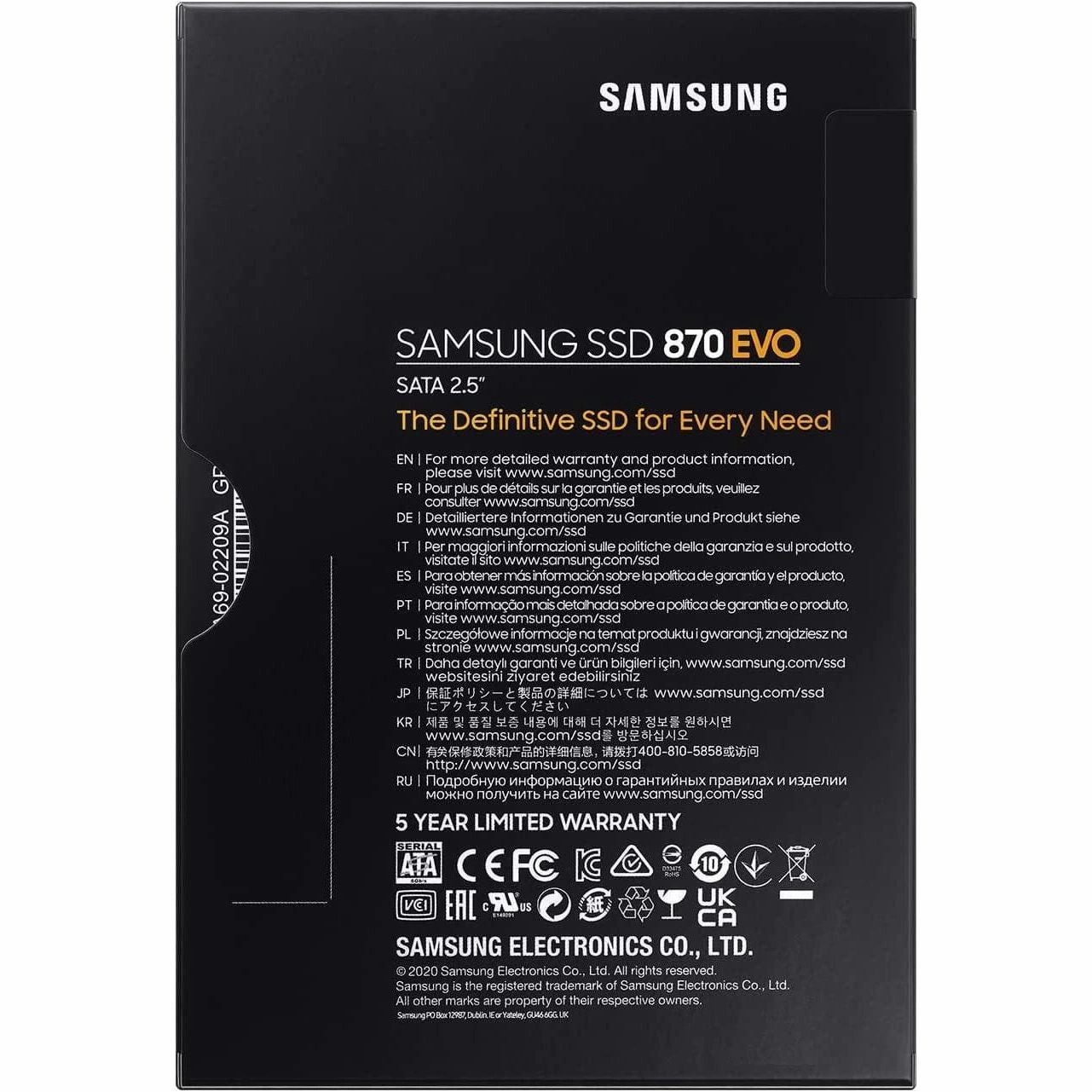 Samsung SSD 870 EVO, 500 GB, Form Factor 2.5, Intelligent Turbo Write, Magician 6 Software, Black