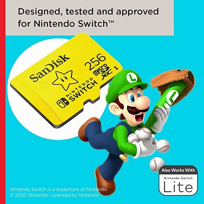 SanDisk 256GB microSDXC Card for Nintendo  Switch Licensed Product, 100 MB/s UHS-I Class 10 U3 Yellow