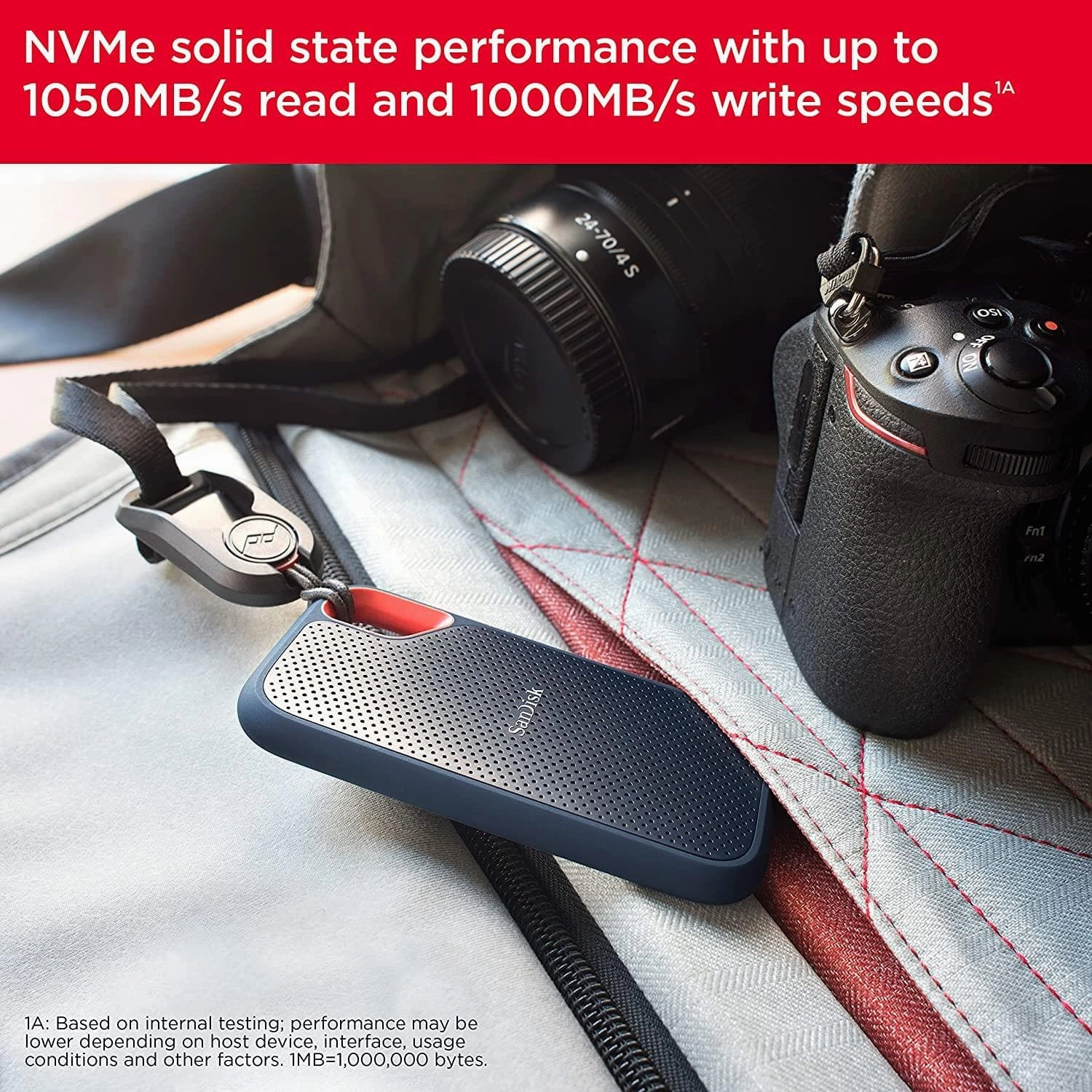 SanDisk Extreme 500GB Portable SSD Hard Drive ( USB-C, up to 1050MB/s Read and 1000MB/s Write Speed, Water and Dust-Resistant)