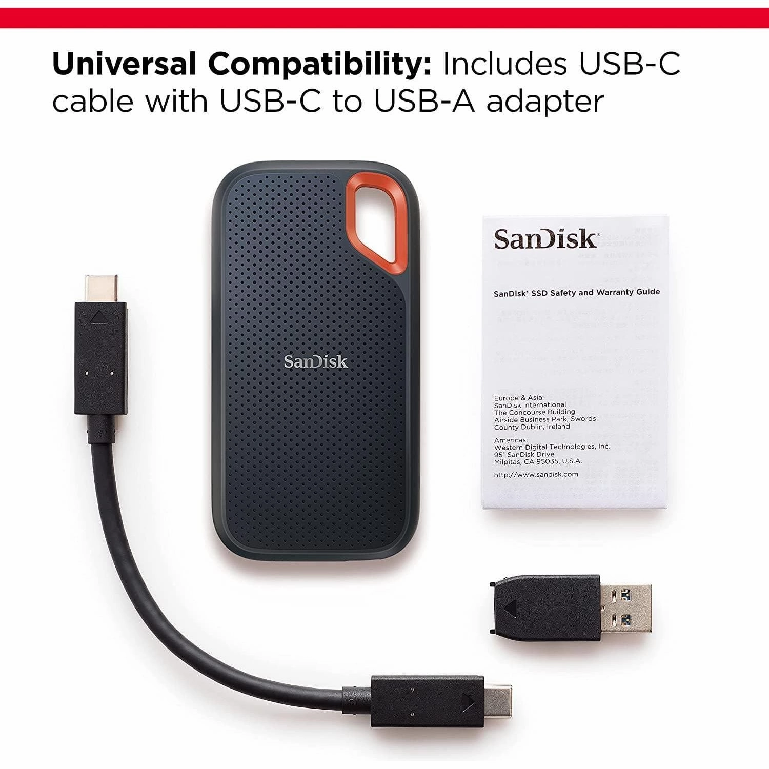 SanDisk Extreme 500GB Portable SSD Hard Drive ( USB-C, up to 1050MB/s Read and 1000MB/s Write Speed, Water and Dust-Resistant)