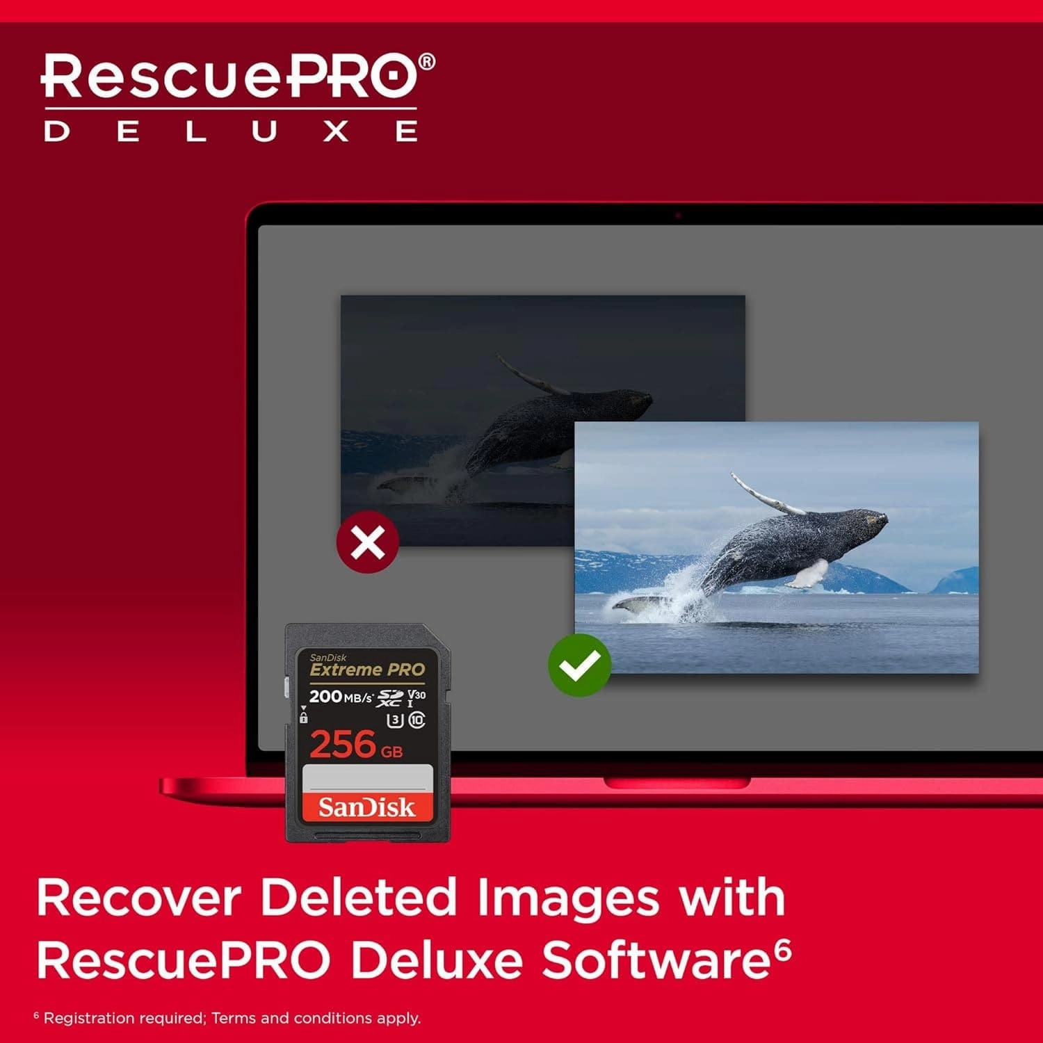 SanDisk Extreme PRO 256GB SDXC Card - UHS-I, Class 10, U3, V30, 200MB/s with RescuePRO Deluxe