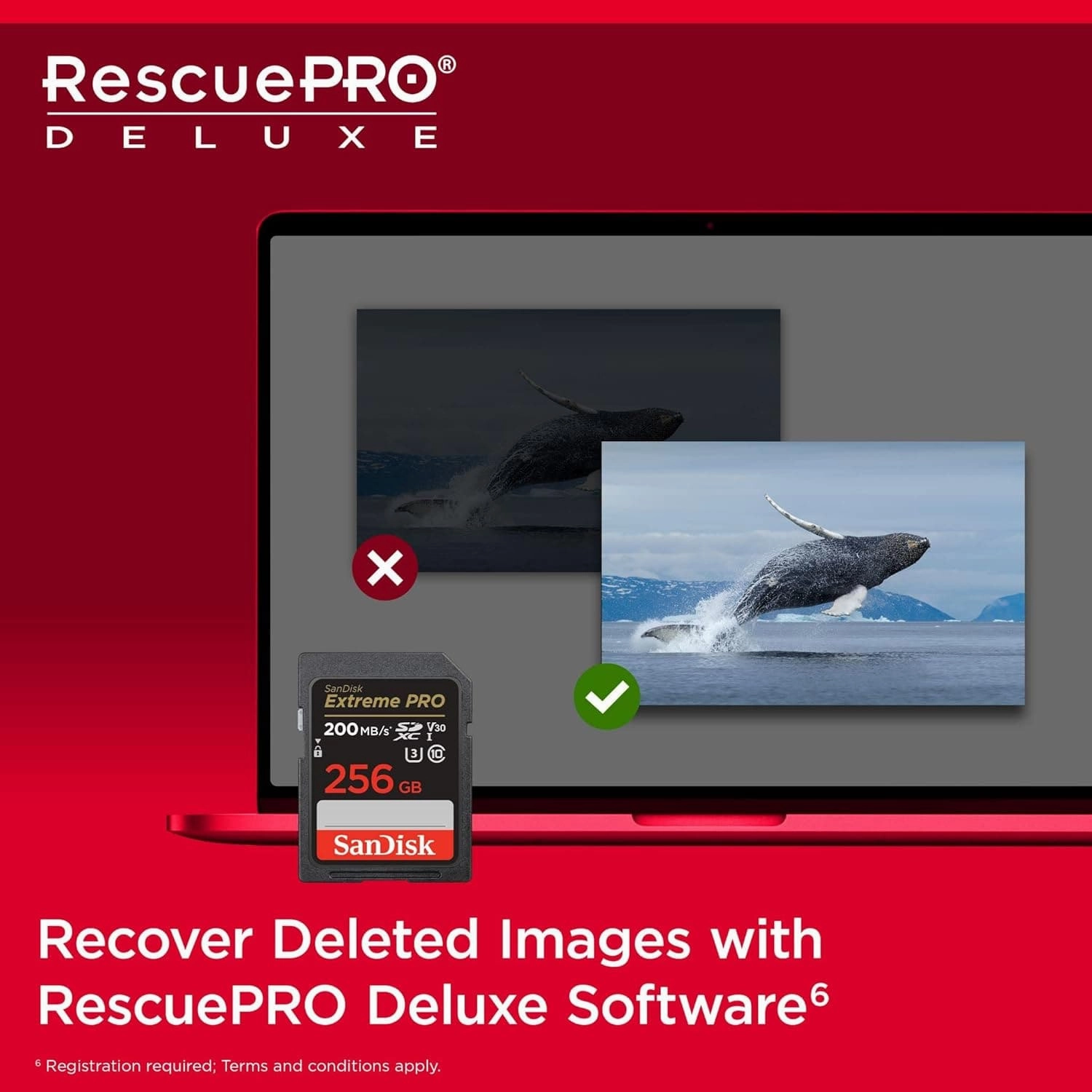 SanDisk Extreme PRO 256GB SDXC Card - UHS-I, Class 10, U3, V30, 200MB/s with RescuePRO Deluxe