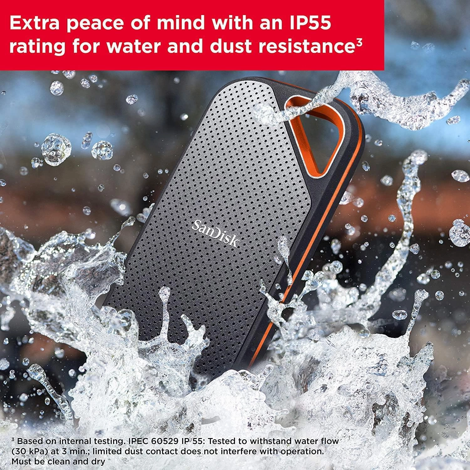 SanDisk Extreme PRO 2TB portable NVMe SSD, USB-C, up to 2000MB/s read & 2000MB/s write speed, ruggedised & water-resistant, carabiner loop
