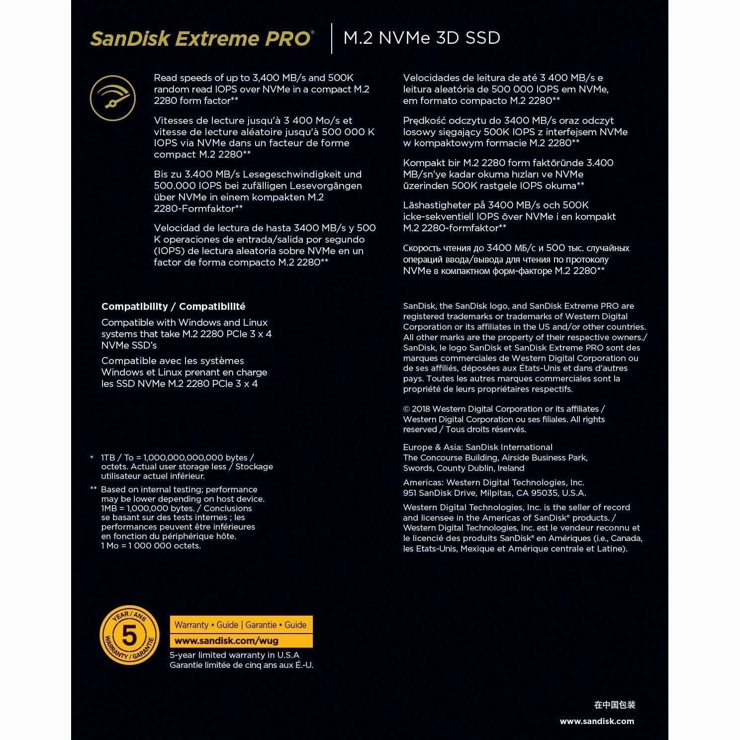 SanDisk SDSSDXPM2-1T00-G25 Extreme PRO 1 TB M.2 NVMe 3D SSD, Black