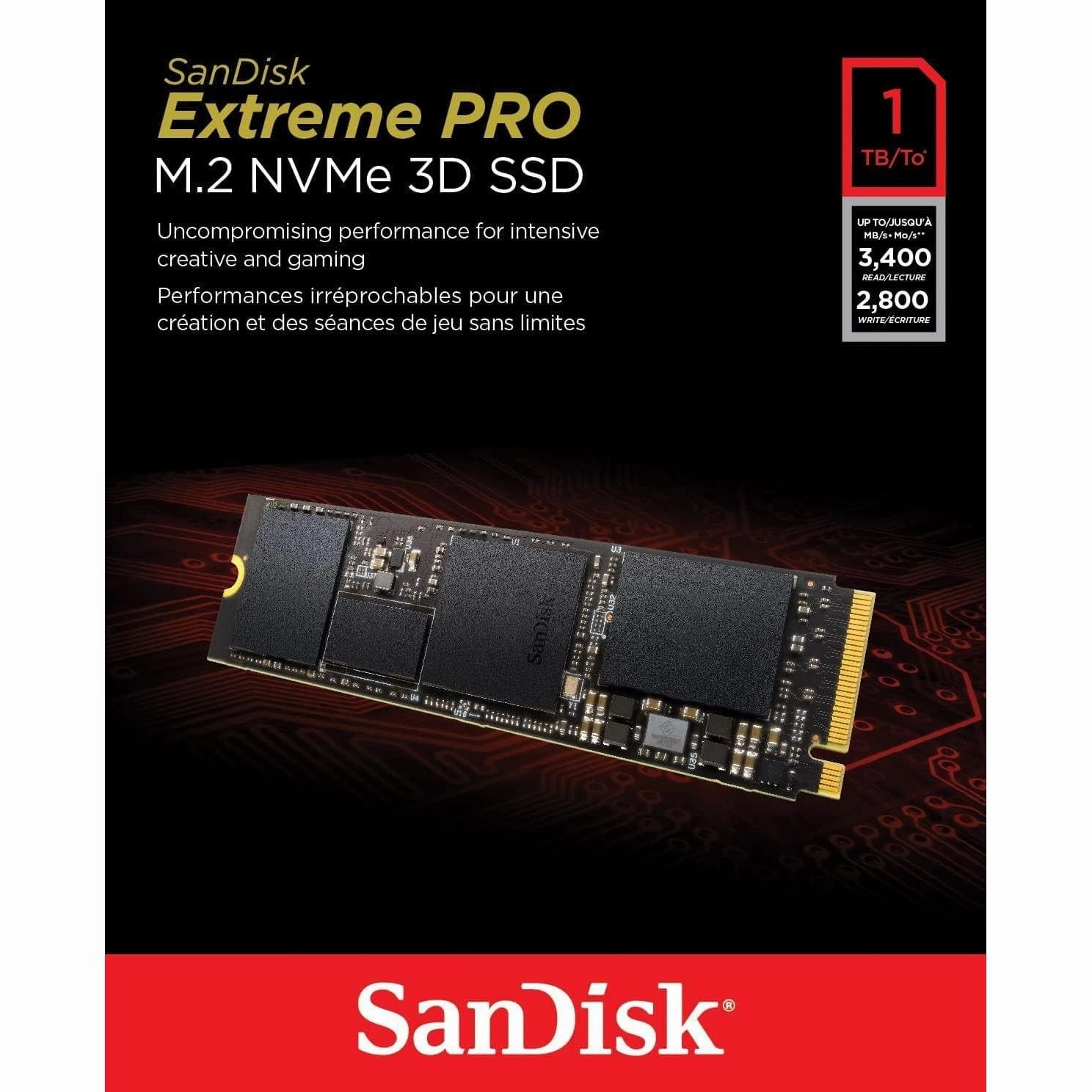 SanDisk SDSSDXPM2-1T00-G25 Extreme PRO 1 TB M.2 NVMe 3D SSD, Black