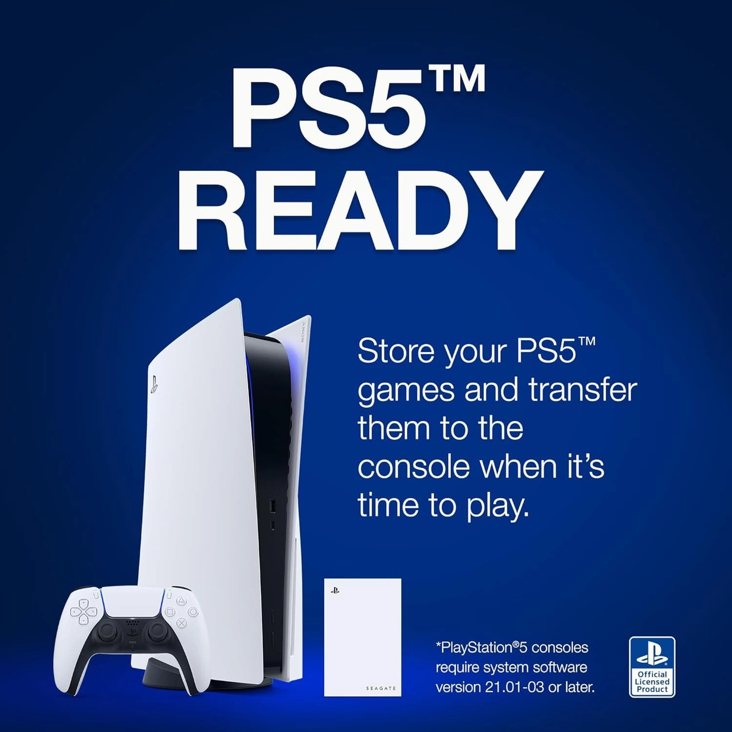 Seagate Licenced PlayStation Game Drive For PS4 & PS5 - 2TB HDD Portable USB 3.0 - White