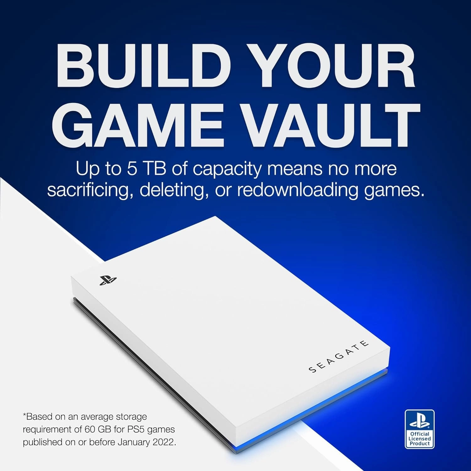 Seagate Licenced PlayStation Game Drive For PS4 & PS5 - 2TB HDD Portable USB 3.0 - White