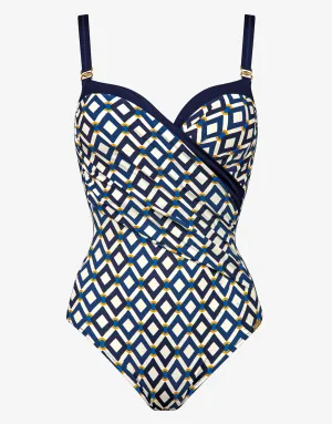 Seaside Dining Moulded Underwired Swimsuit - Navy Cream