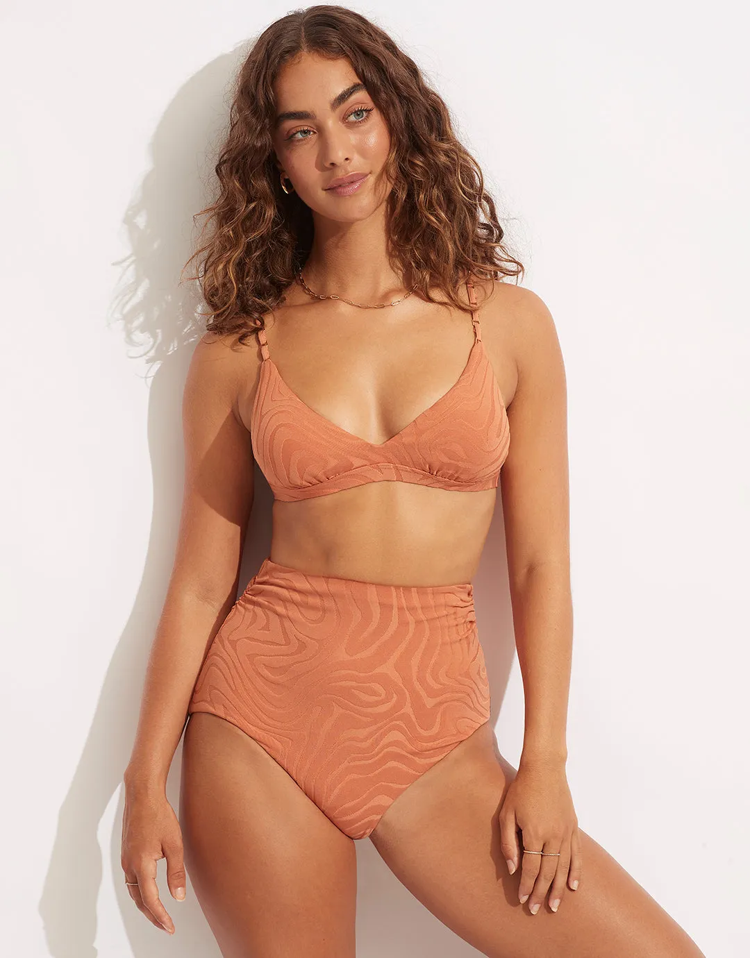 Second Wave Fixed Tri Bikini Top - Copper Tan