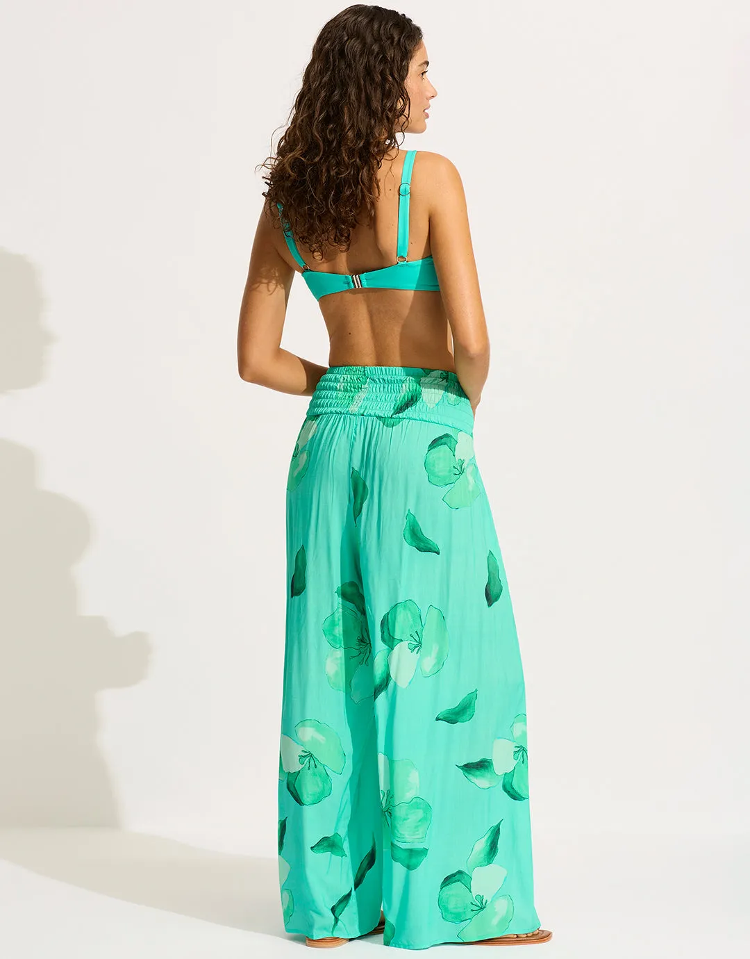 Secret Garden Shirred Wrap Beach Trouser - Jade