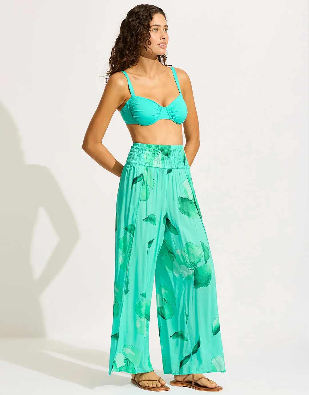 Secret Garden Shirred Wrap Beach Trouser - Jade