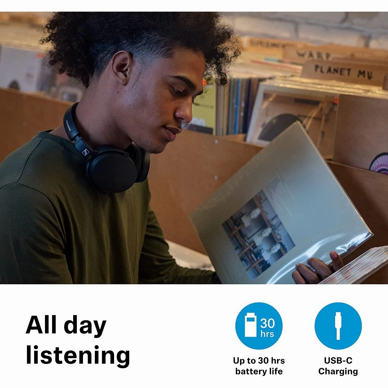 Sennheiser HD 350BT Bluetooth 5.0 Wireless Headphone - 30-Hour Battery Life, USB-C Fast Charging, Virtual Assistant Button, Foldable - Black