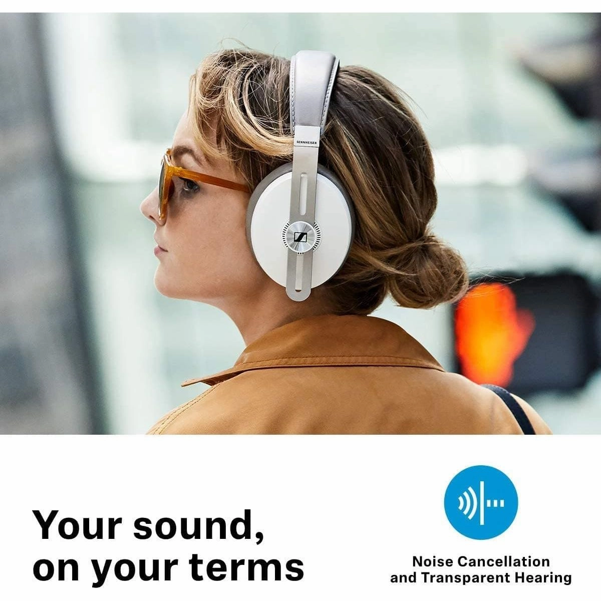 Sennheiser Momentum 3 Wireless - Active Noise Cancelling Headphones with Alexa, Auto On/Off, Smart Pause Functionality and Smart Control App - White