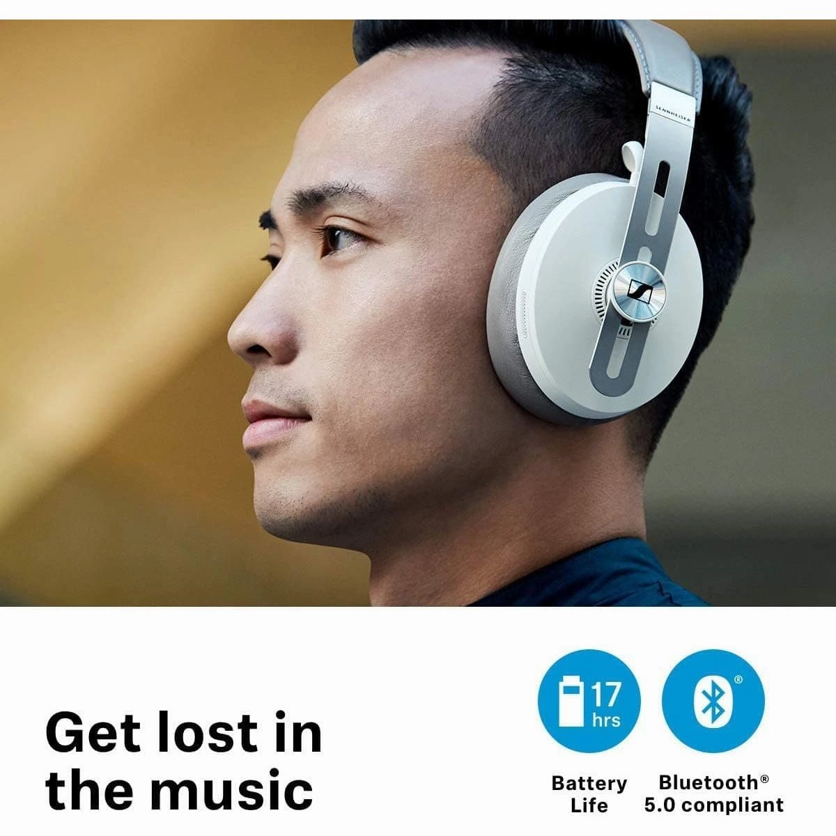 Sennheiser Momentum 3 Wireless - Active Noise Cancelling Headphones with Alexa, Auto On/Off, Smart Pause Functionality and Smart Control App - White