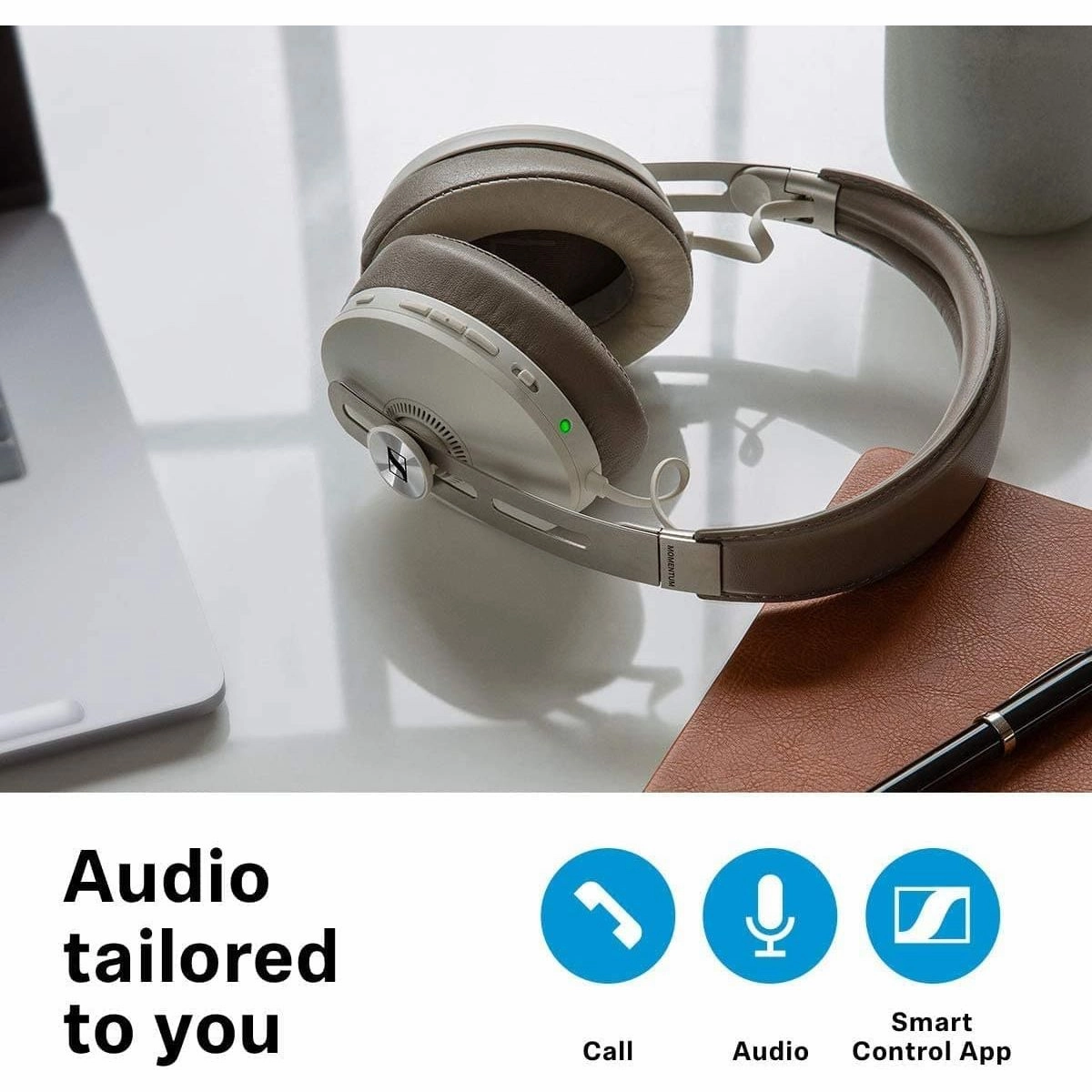 Sennheiser Momentum 3 Wireless - Active Noise Cancelling Headphones with Alexa, Auto On/Off, Smart Pause Functionality and Smart Control App - White