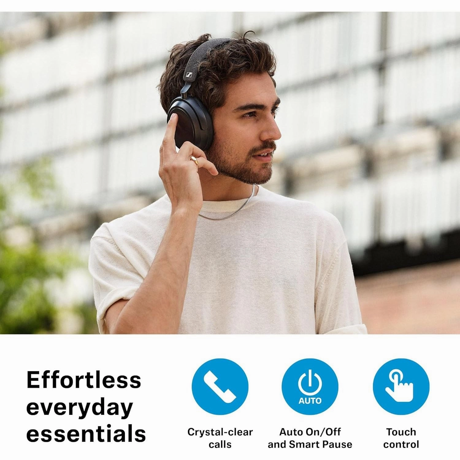Sennheiser Momentum 4 Wireless Headphones  Bluetooth, Adaptive Noise Cancellation, Crystal-Clear Calls, 60-Hour Battery, Customizable Sound, Lightweight Folding Design, White