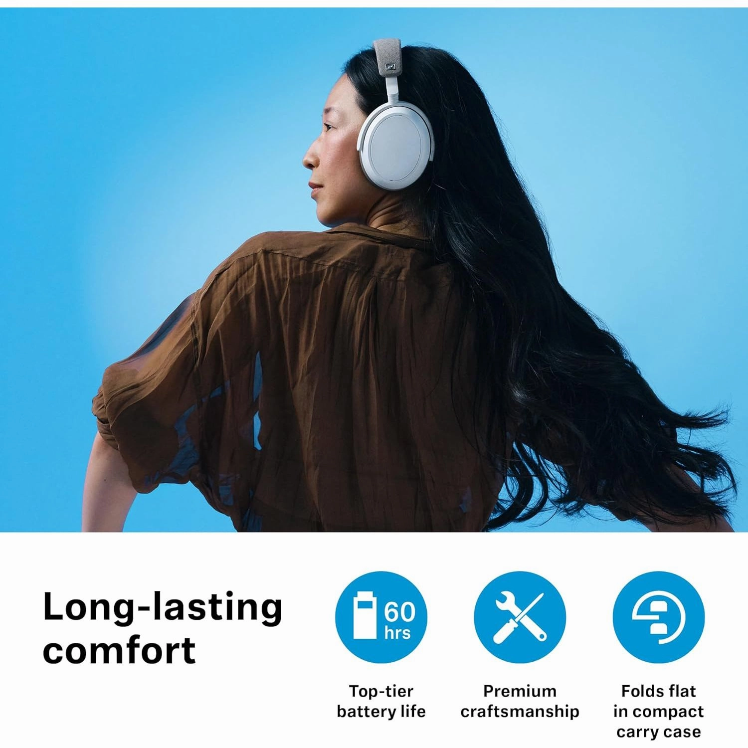 Sennheiser Momentum 4 Wireless Headphones  Bluetooth, Adaptive Noise Cancellation, Crystal-Clear Calls, 60-Hour Battery, Customizable Sound, Lightweight Folding Design, White